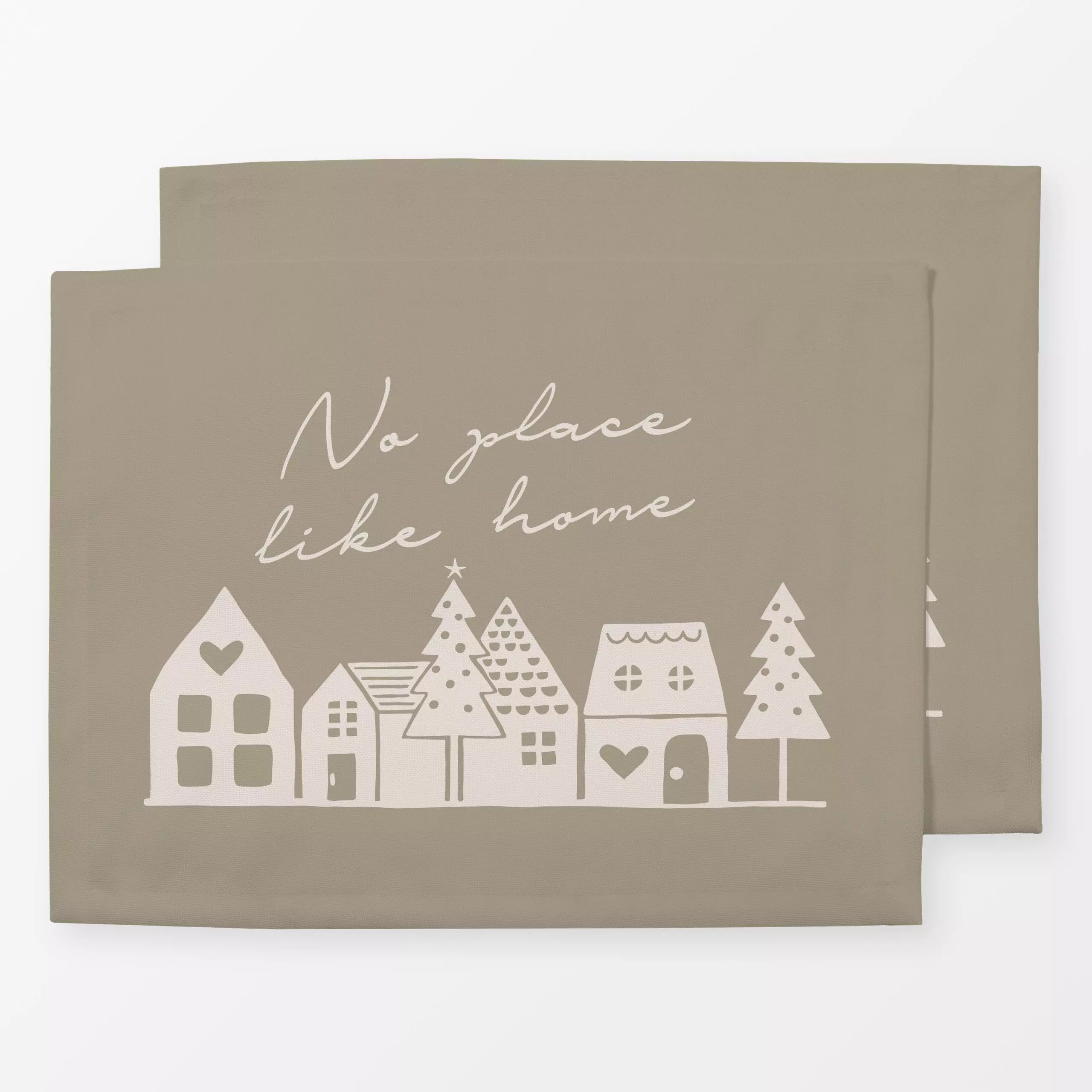 Tischset Home Häuser beige - Sprüche & Schriftzüge, Weihnachten - von „Studio Kesse"; Home, Tannenbaum, Weihnachtsbaum, Weih...