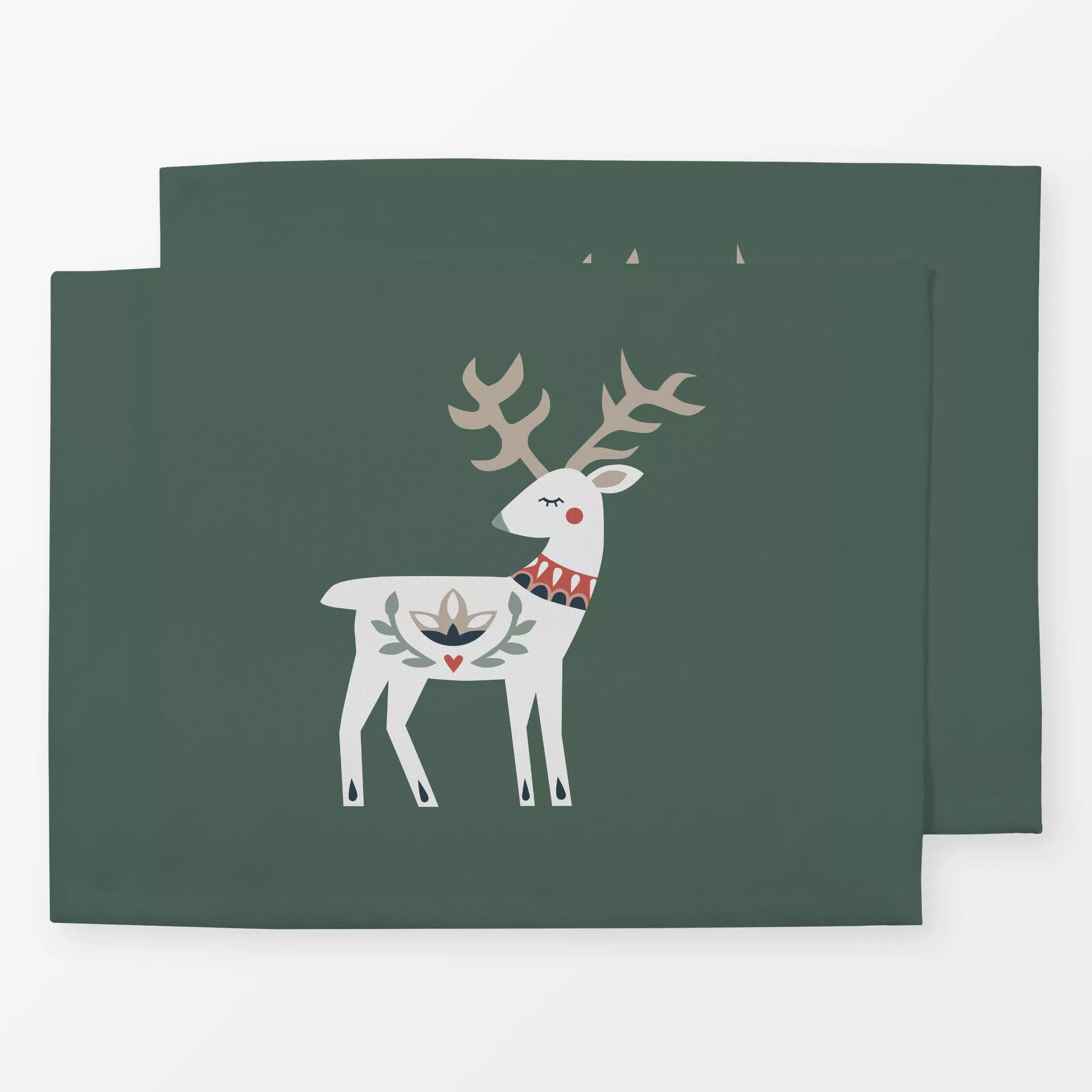Tischset Weihnachtshirsch auf Grün - Weihnachten, Winter - von „Kerstin Ax"; skandinavisch, Weihnachten, Winter, Hirsch, Gew...