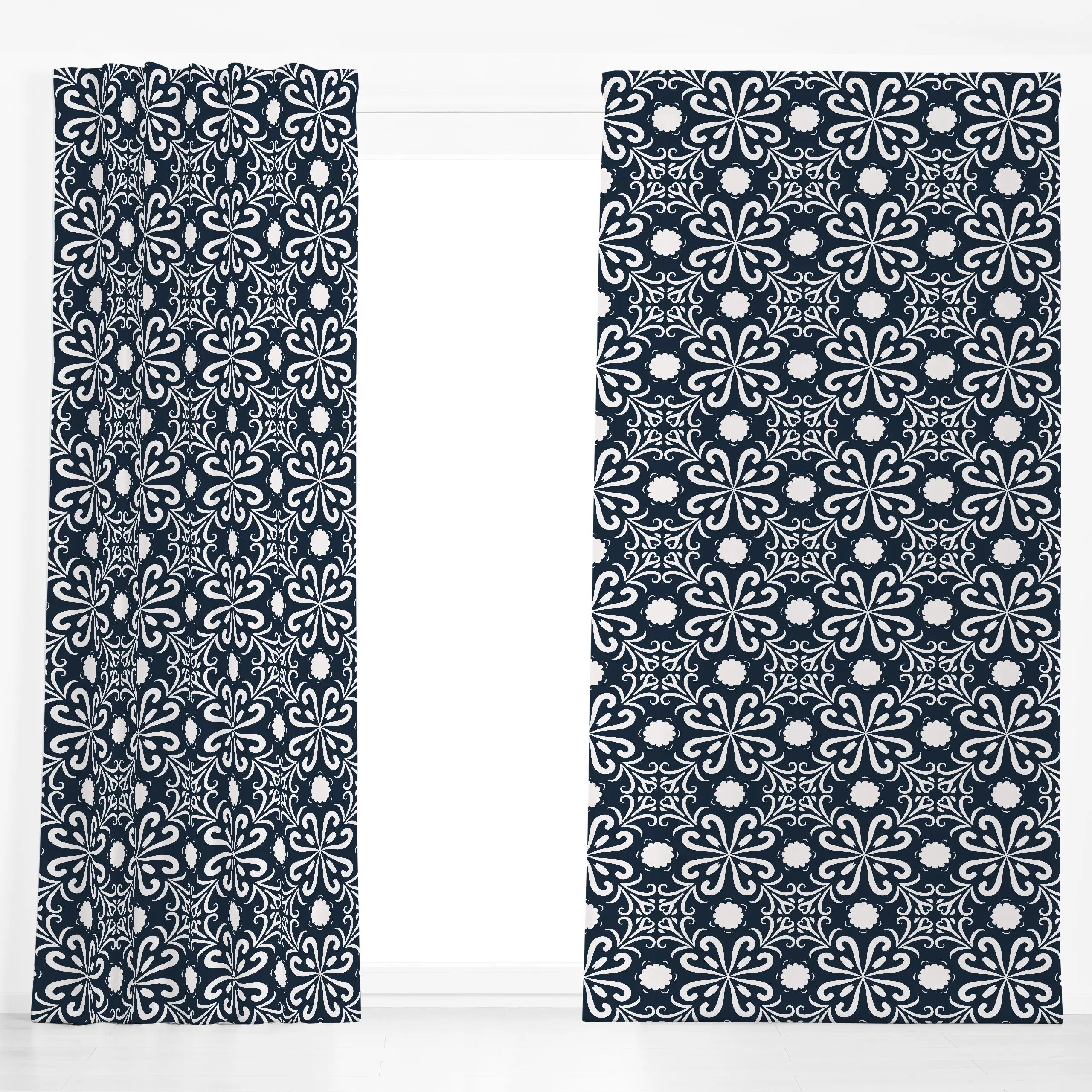 Dekovorhang Blockprint Indigo // Muster 10 - Symbole & Muster - von „Heyduda"; Muster, skandinavisch, Garten, Sommer, orient...