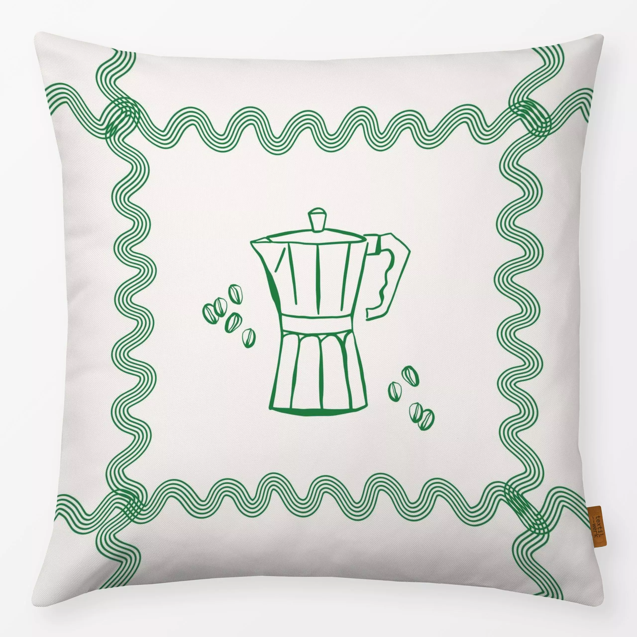 Kissen Wave Coffee grün - Küche, Essen & Trinken - von „Kruth Design"; Kaffee, geschenkidee, Coffee, kruthdesign, wellenmust...