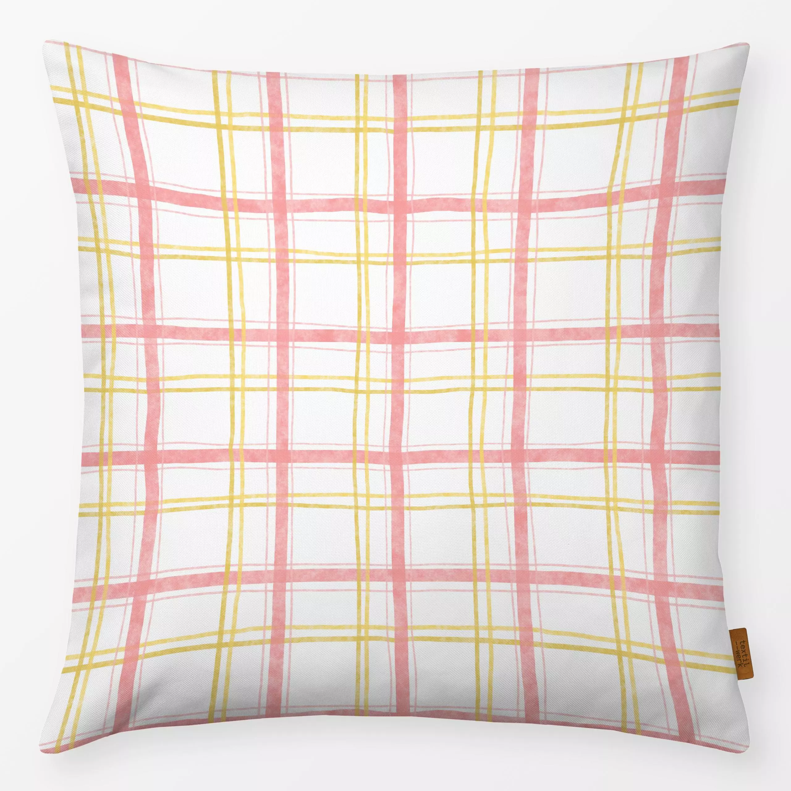 Kissen Karo rosa gelb - Frühling, Symbole & Muster - von „Kathrin Löffler"; rosa, Ostern, Karo, gelb, Weiss, kariert, Fruehl...