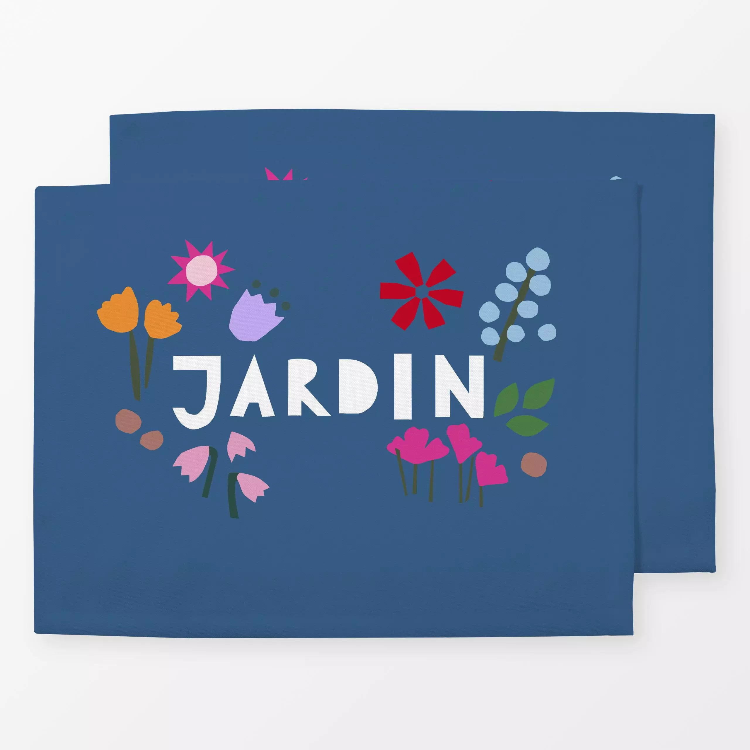 Tischset Jardin dunkelblau, Blumen, Spruch, Frühling, von Iris Knabenschuh Textildesign