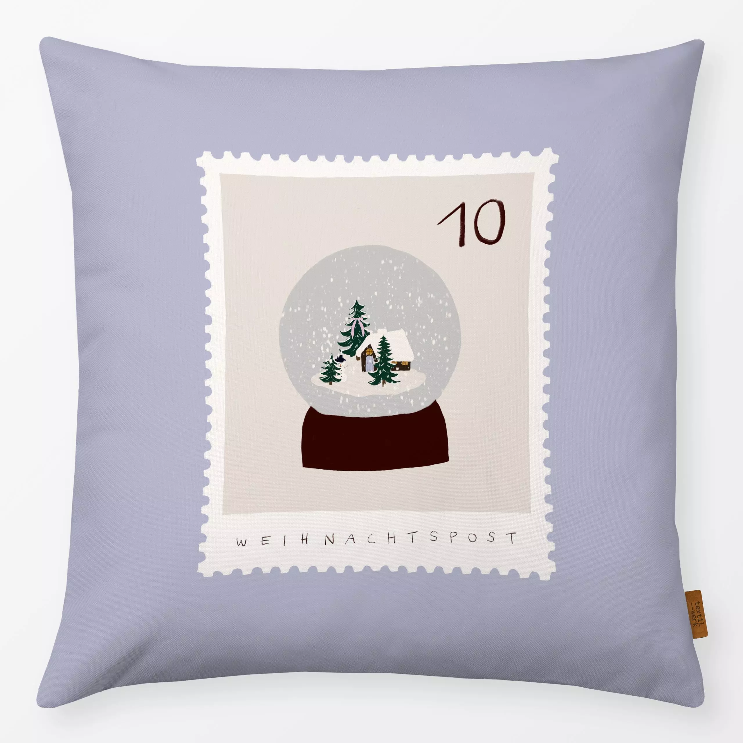 Kissen Briefmarke Schneekugel Blau - Weihnachten, Winter - von „Sophie Augustin Illustration"; Weihnachtsbaum, Weihnachten, ...