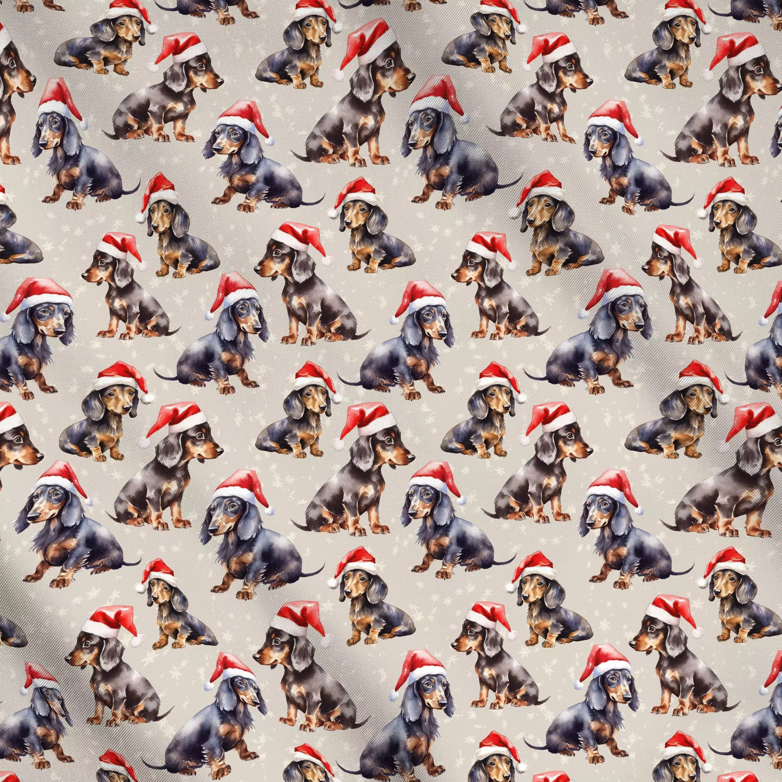 Meterware Weihnachtsdackel im Schnee - Tiere, Weihnachten, Winter - von „Uta Naumann"; Muster, Wasserfarben, Hund, Schneeflo...