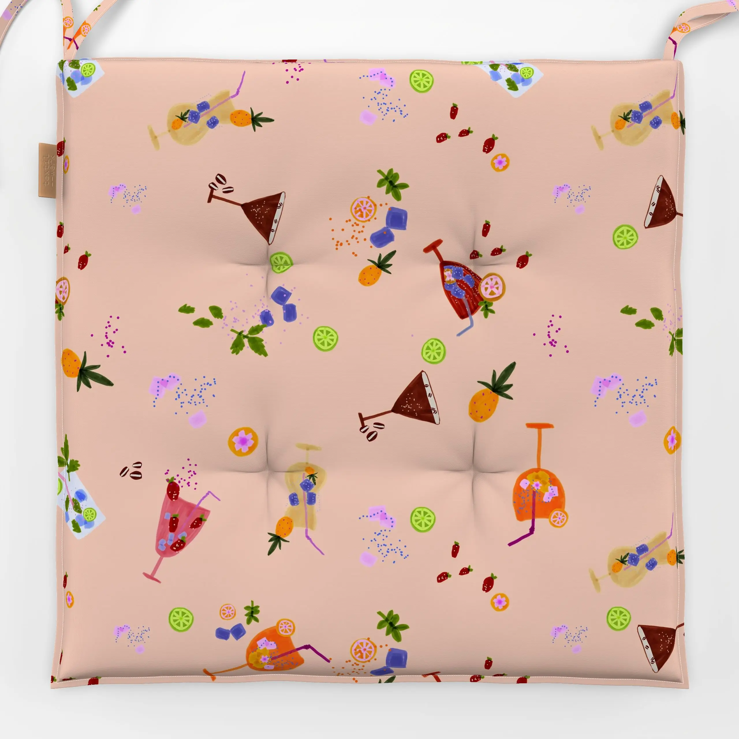 Sitzkissen Cocktails Pattern Apricot - Sommer, Küche, Essen & Trinken, Früchte - von „Sophie Augustin Illustration"; Früchte...