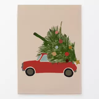 Geschirrtuch Auto Mit Weihnachtsbaum Beige