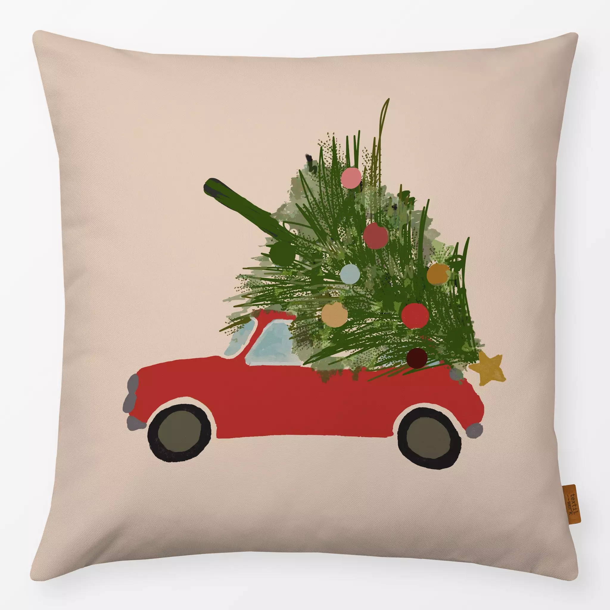 Kissen Kissen Auto Mit Weihnachtsbaum Beige