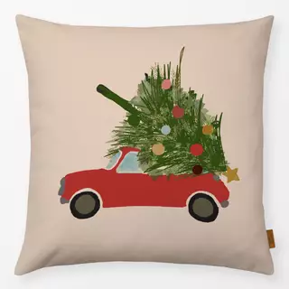 Kissen Auto Mit Weihnachtsbaum Beige