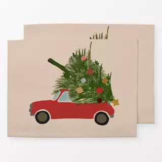 Tischset Auto Mit Weihnachtsbaum Beige