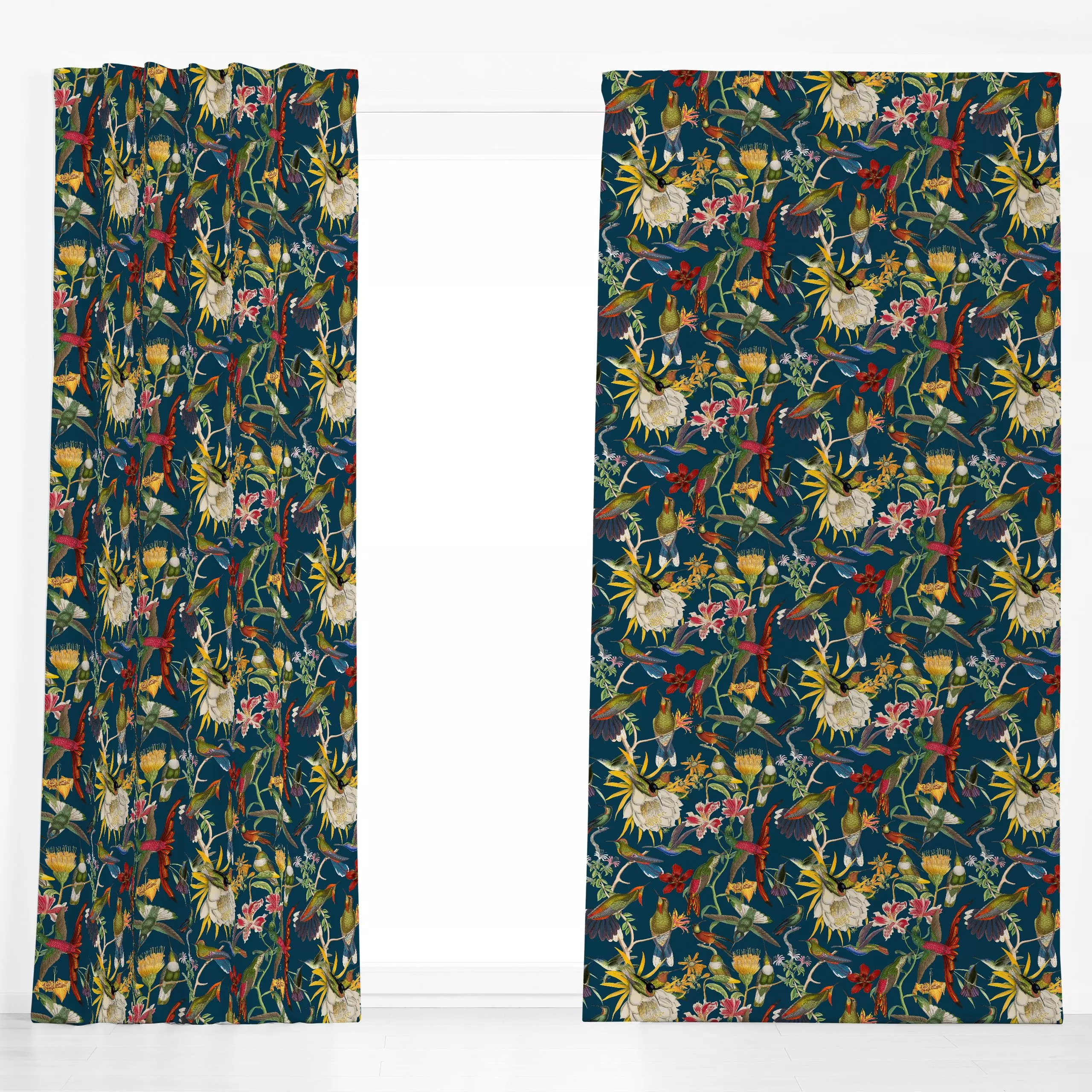 Dekovorhang Kolibri Paradies petrol - Blumen & Florales, Tiere - von „Andrea Haase"; Natur, Vogel, Sommer, exotisch, floral,...