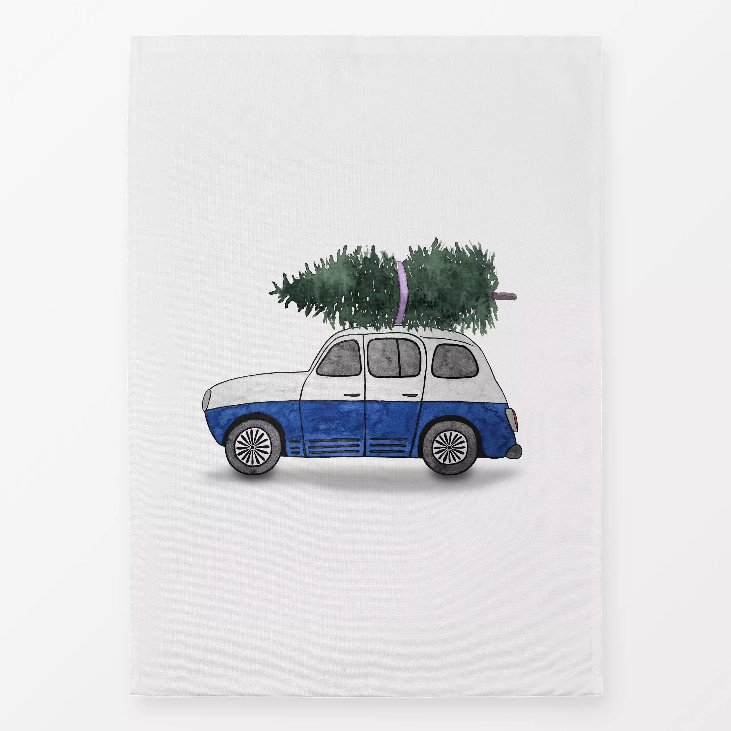 Geschirrtücher Weihnachtsauto mit Tanne blau - Weihnachten, Winter, Anlässe - von „Karen Menzenbach"; Tanne, Tannenbaum, Wei...