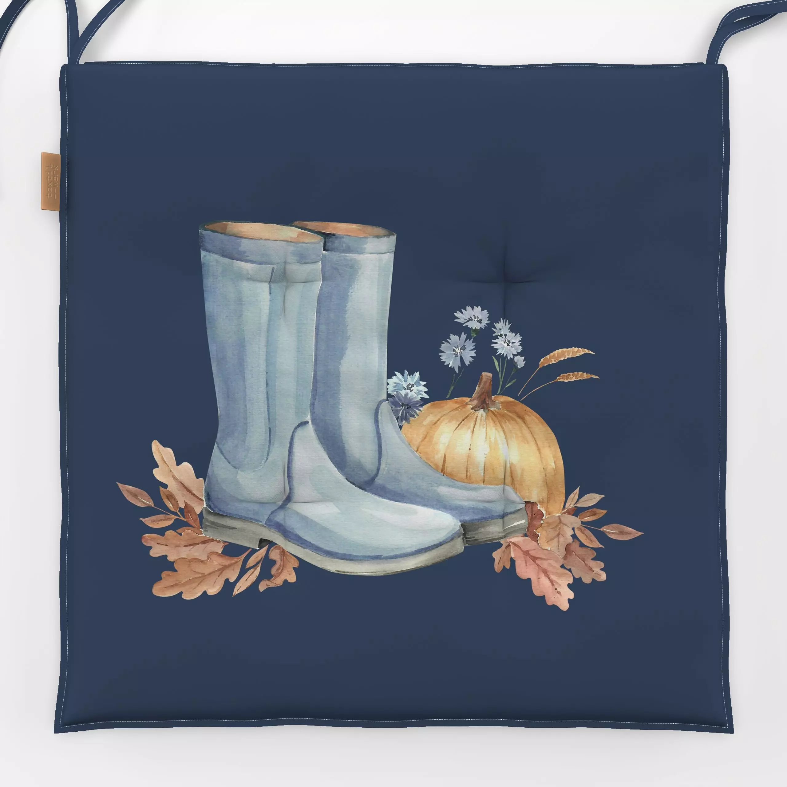 Sitzkissen Blaue Gummistiefel dunkel blau - Blumen & Florales, Herbst, Gemüse - von „Katrin Graff"; Herbst, landhaus, Herbst...