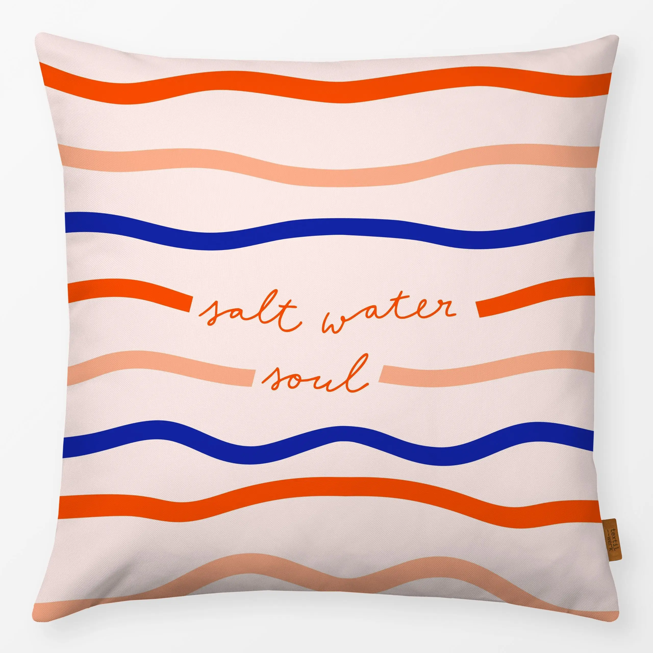 Kissen Coastal summer wellen typo - Sommer, Symbole & Muster - von „Carolin Vonhoff"; Meer, beige, Sommer, wellen, Handschri...