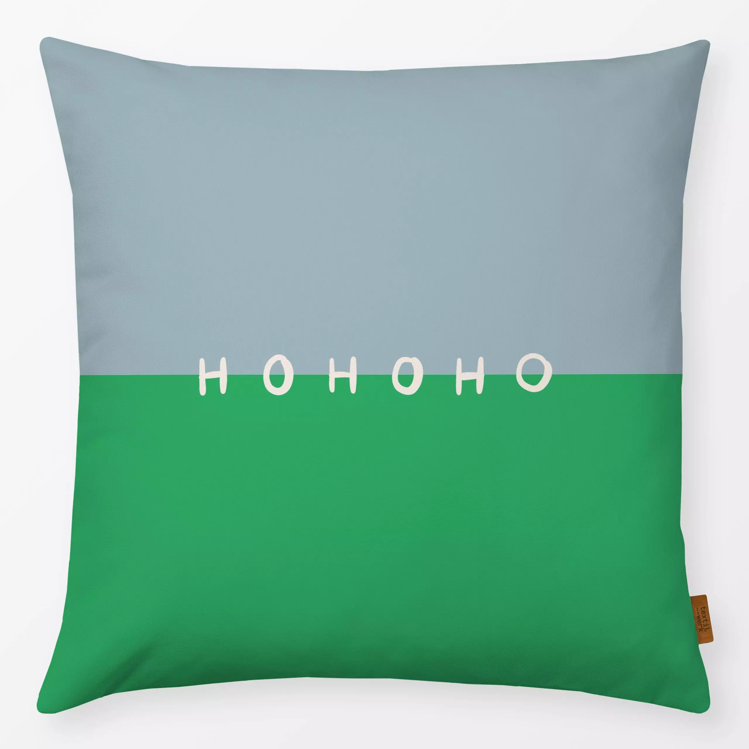 Kissen Hohoho Block grün - Sprüche & Schriftzüge, Weihnachten - von „Sophie Augustin Illustration"; Weihnachten, modern, gra...