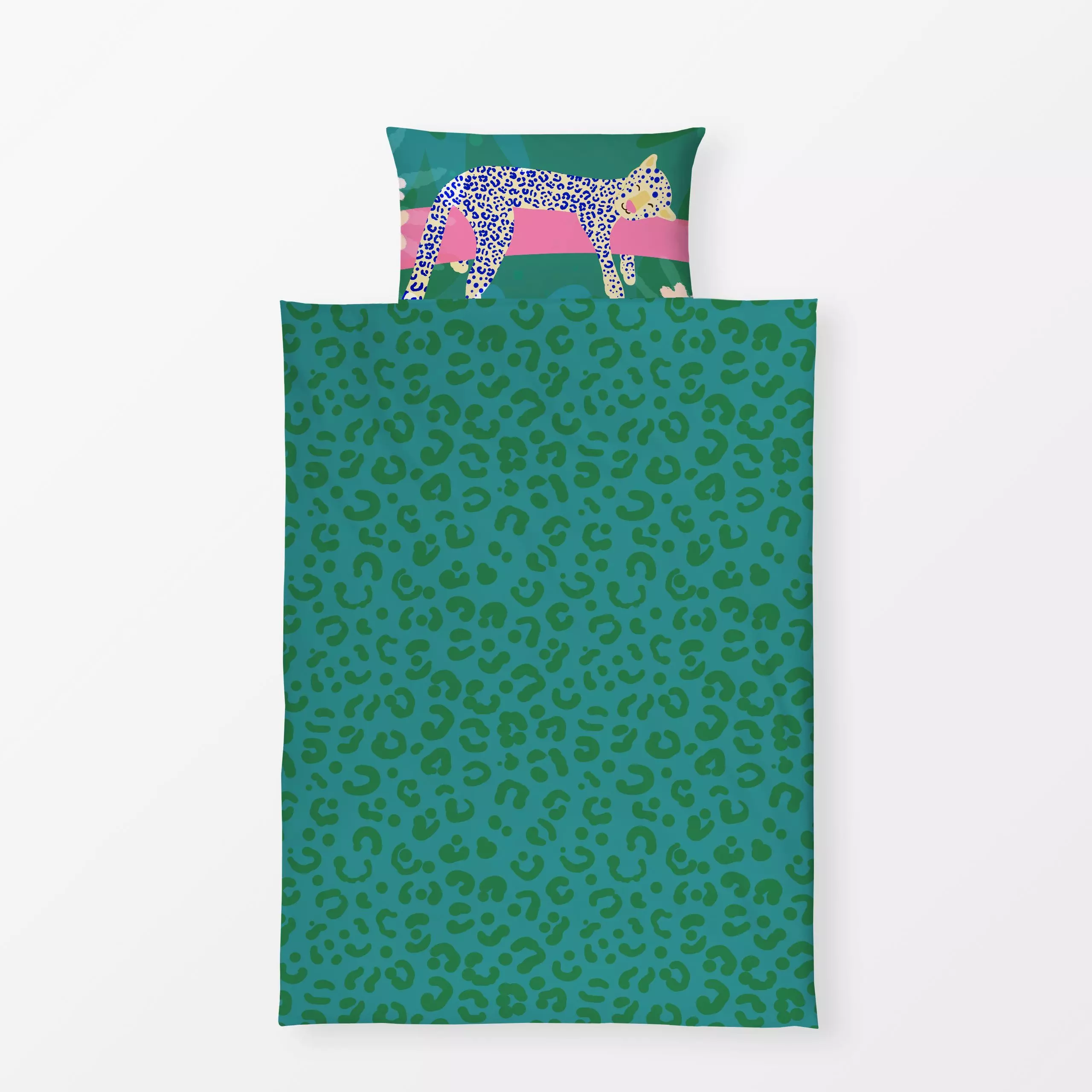 Bettwäsche Leopardenmuster green - Tiere, Symbole & Muster - von „Julia Reyelt"; Muster, Leo, Leopard, Afrika, colorful, Tie...
