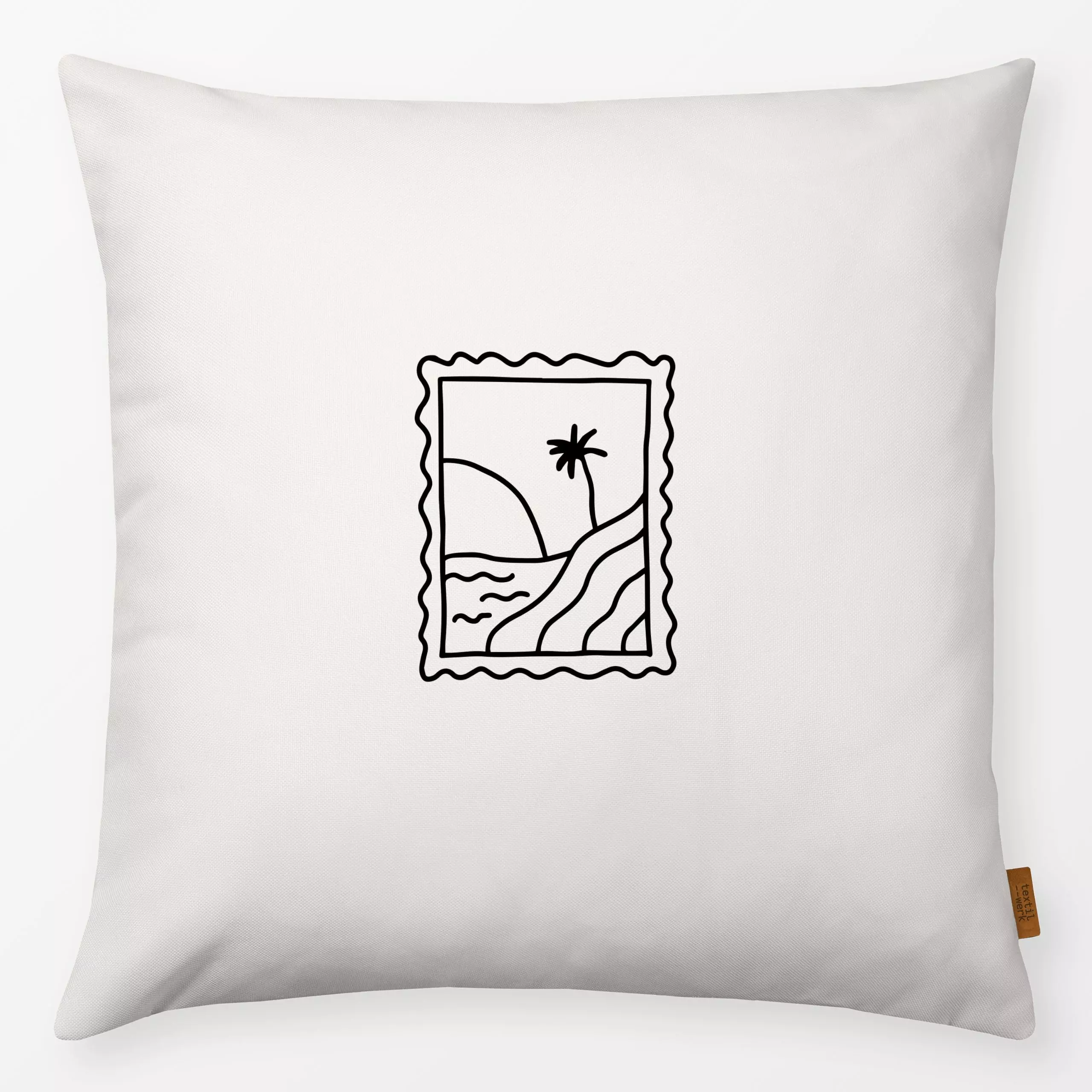 Kissen Briefmarke Schwarz - Sommer - von „textilwerk"; modern, Sommer, summer, minimalistisch, schlicht, Beach, handgezeichn...