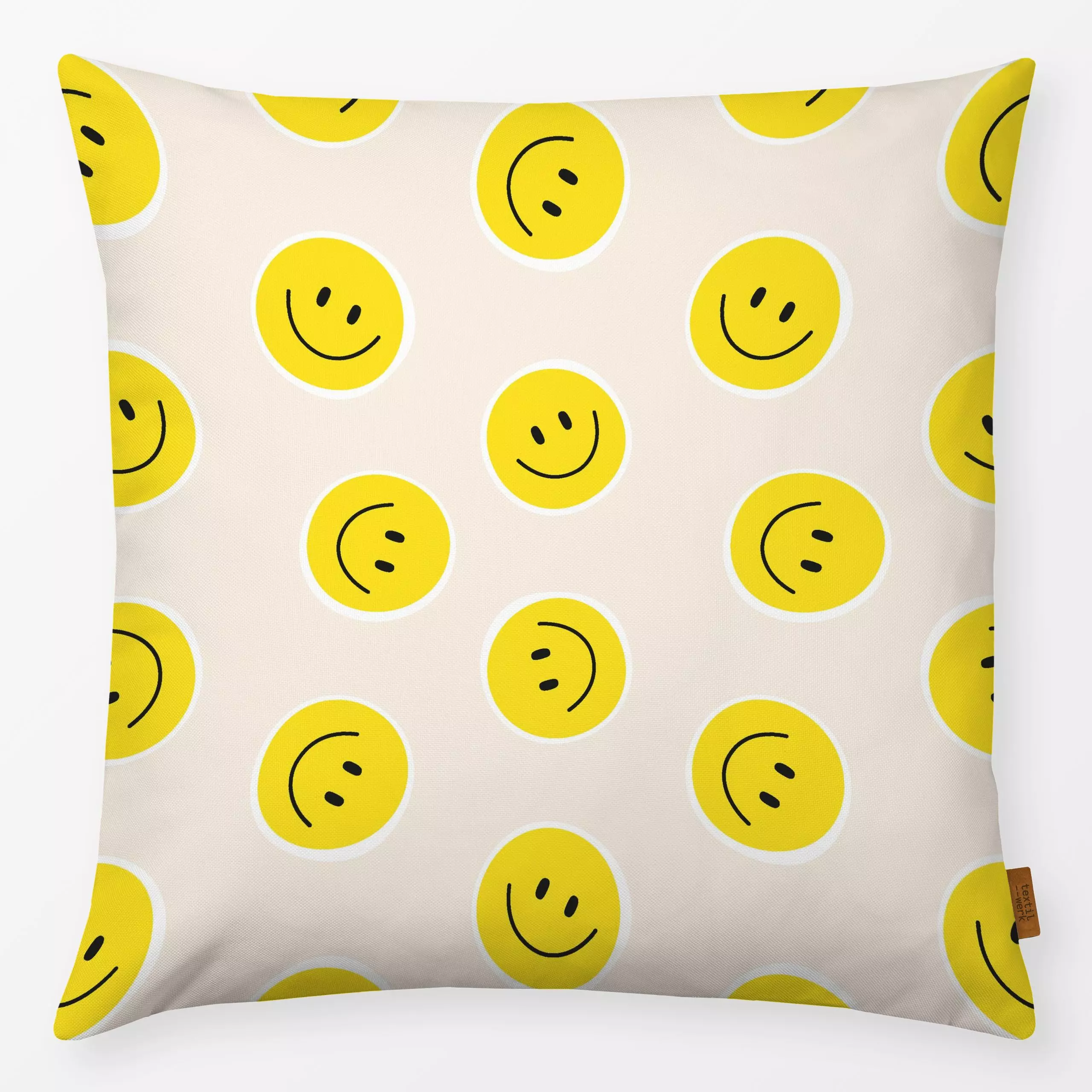 Kissen Smiles Gelb - Kinderzimmer & Motive für Kinder, Symbole & Muster - von „Maren Gross "; Muster, Retro, trend, Geschenk...