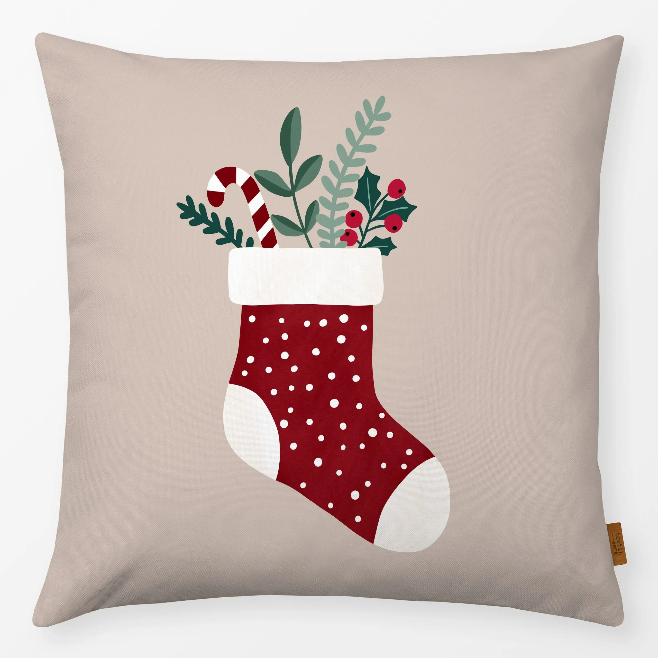 Kissen Weihnachtssocke - Weihnachten, Winter - von „Studio Kesse"; Merry Christmas, Weihnachten, Mistelzweig, Geschenk, weih...