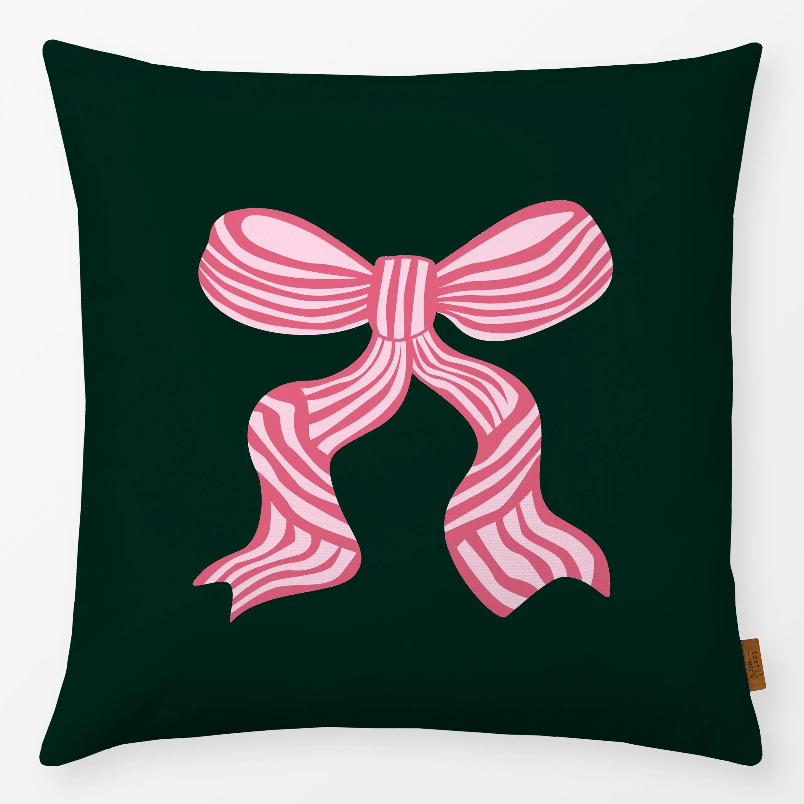 Kissen Festive Christmas Bow green - Weihnachten - von „Karen Menzenbach"; Weihnachten, grafisch, trend, xmas, Weihnachtsdek...