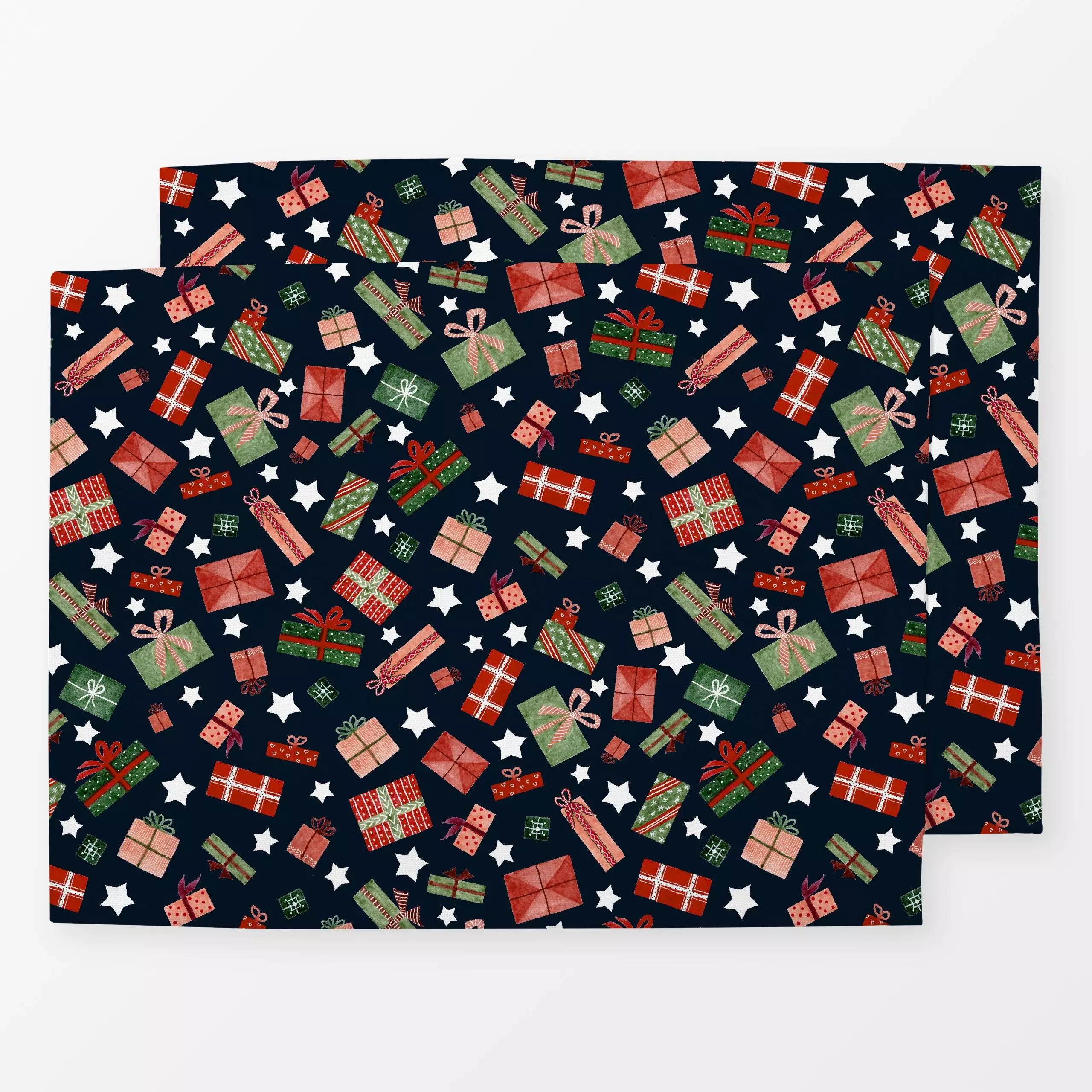 Tischset Weihnachtsgeschenke - Weihnachten - von „Kathrin Löffler"; Aquarell, kleingemustert, Sterne, Weihnachten, geschenke...