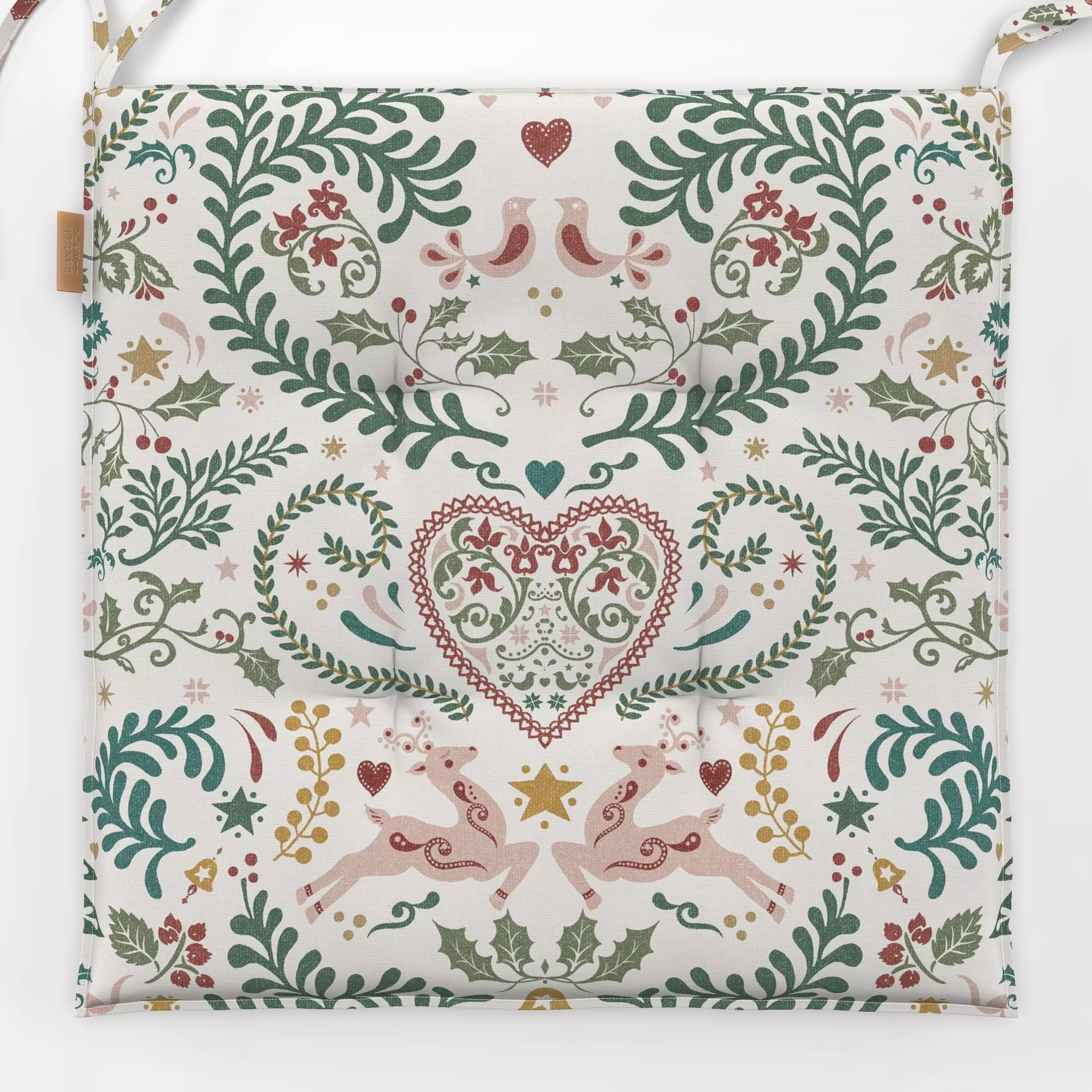 Sitzkissen Scandi Weihnacht Folkart III - Kinderzimmer & Motive für Kinder, Weihnachten, Winter - von „Bloomery Decor"; Tann...