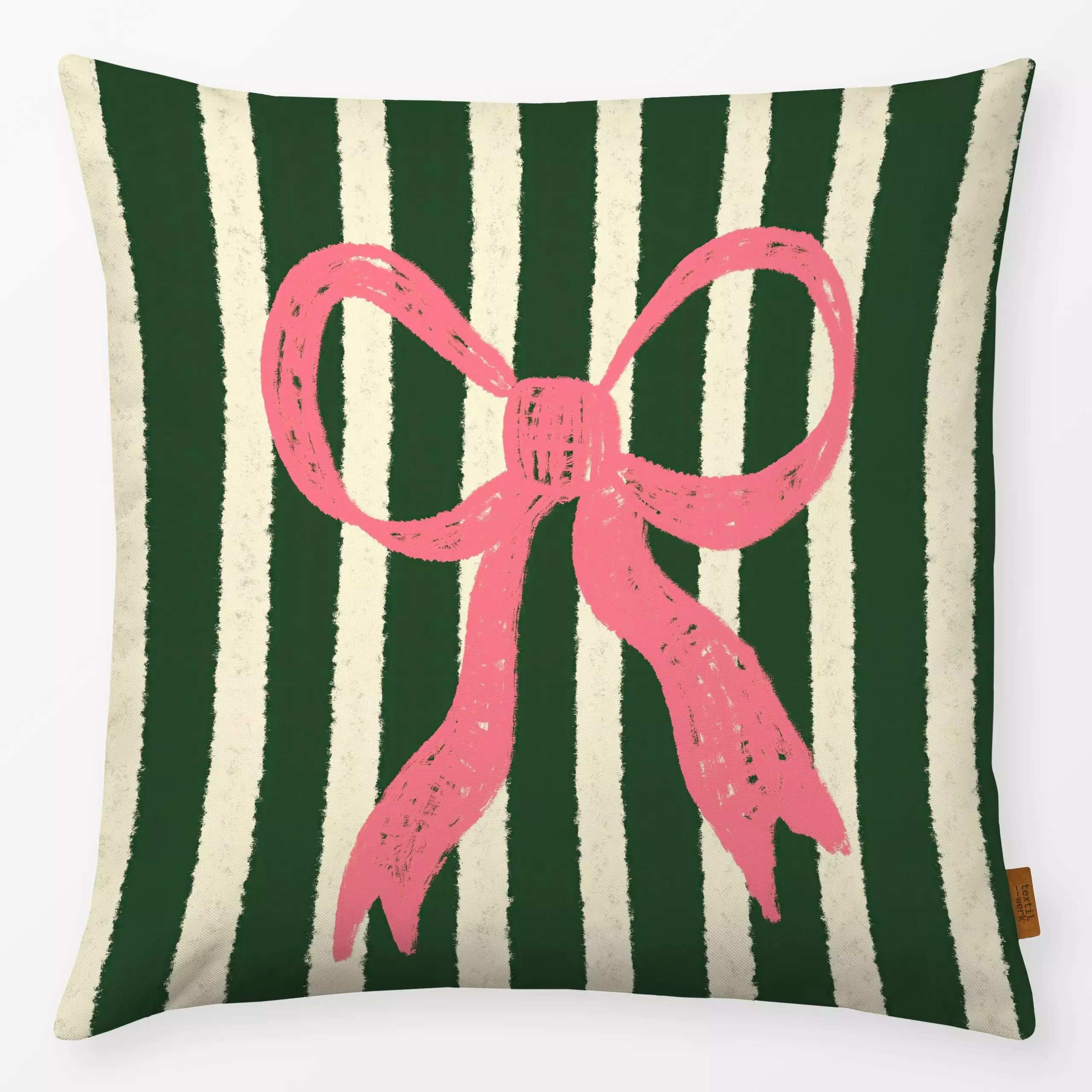 Kissen Schleife grün weiss gestreift - Weihnachten, Symbole & Muster - von „Studio Dolci"; Streifen, rosa, Weihnachten, Weih...
