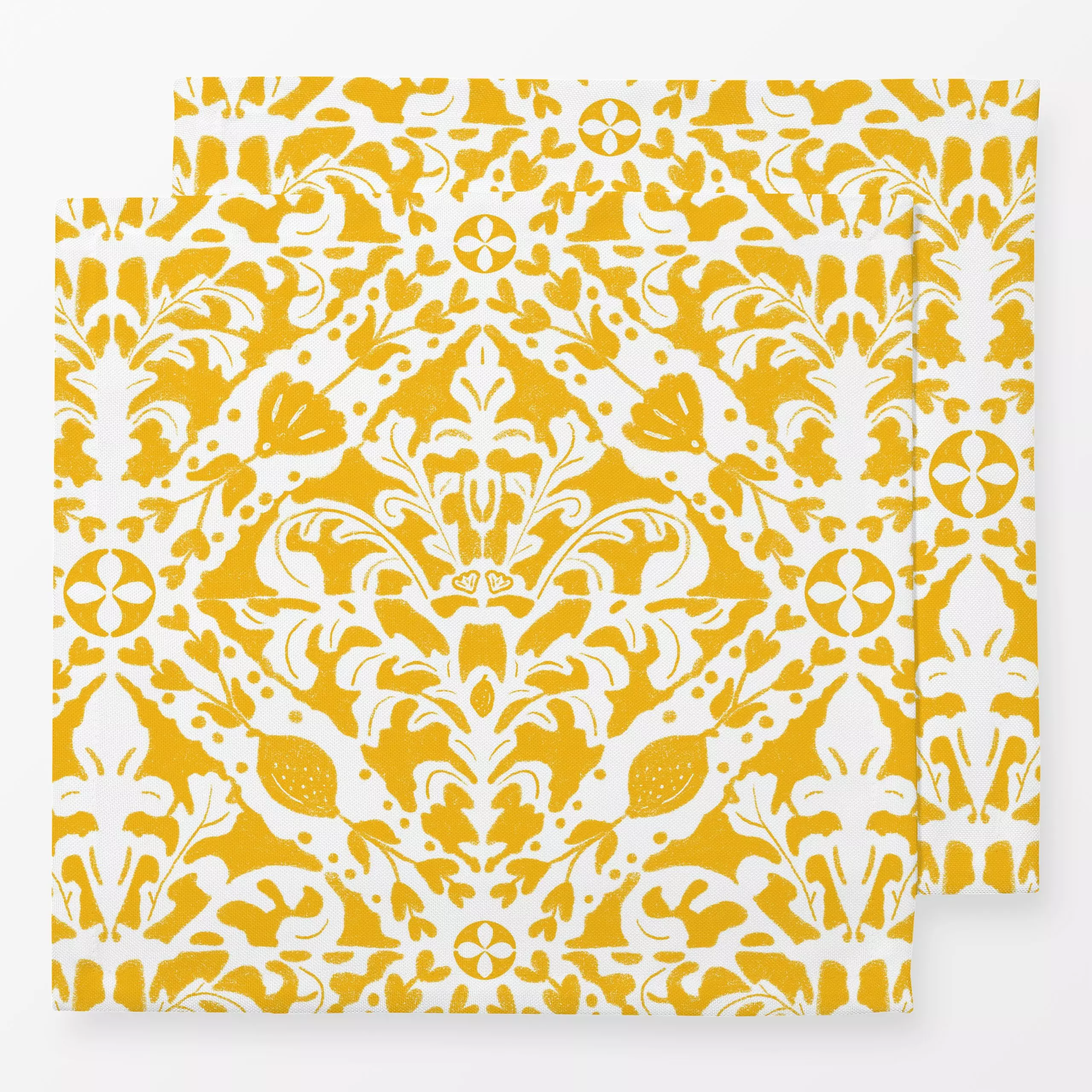 Servietten Ornament Fliese Gelb Weiss - Blumen & Florales, Symbole & Muster - von „Mareen Heinz"; Illustration, Sommer, gelb...