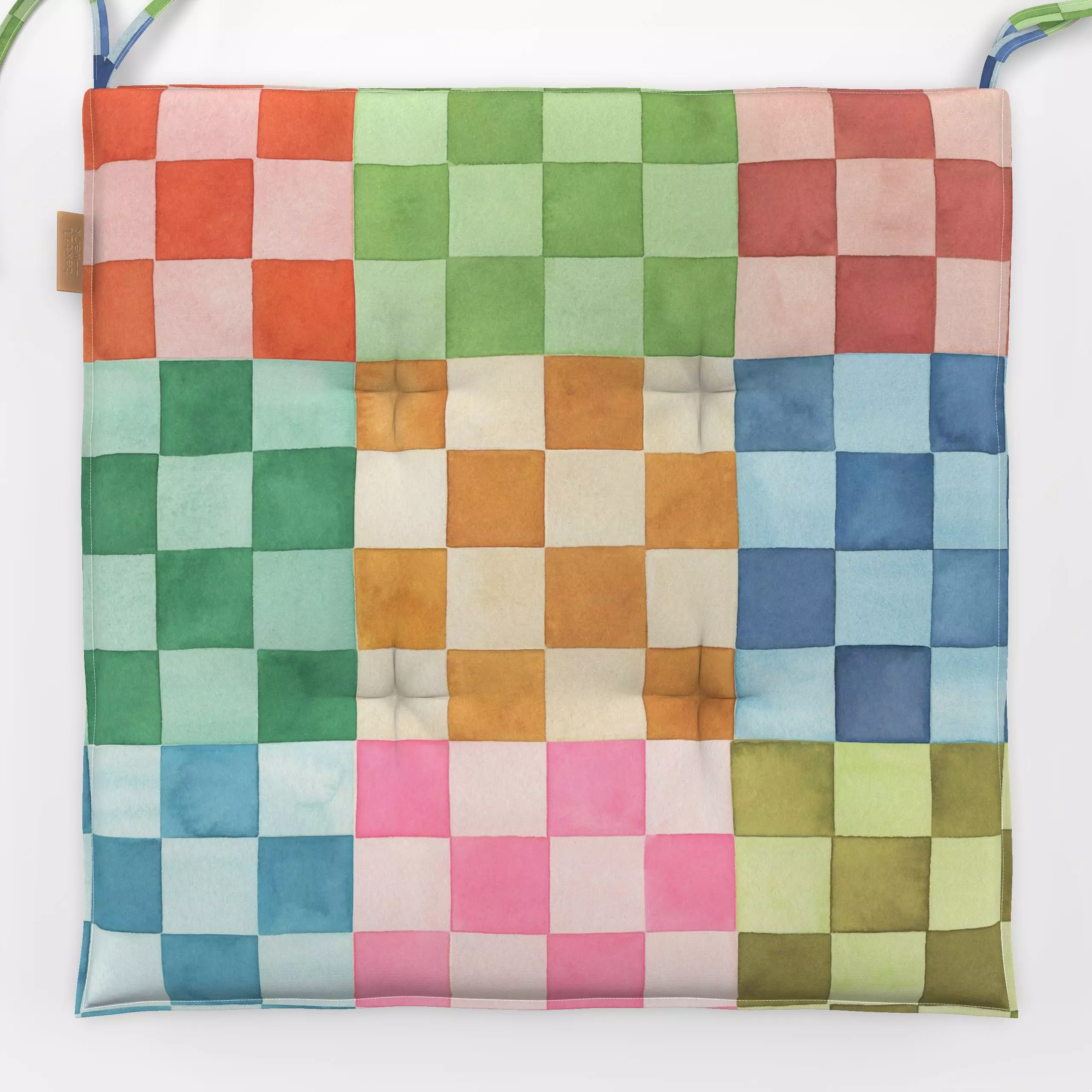 Sitzkissen Checkerboard Squares Bunt - Sommer, Symbole & Muster, Retro & Vintage - von „Ninola Design "; boho, Muster, Retro...