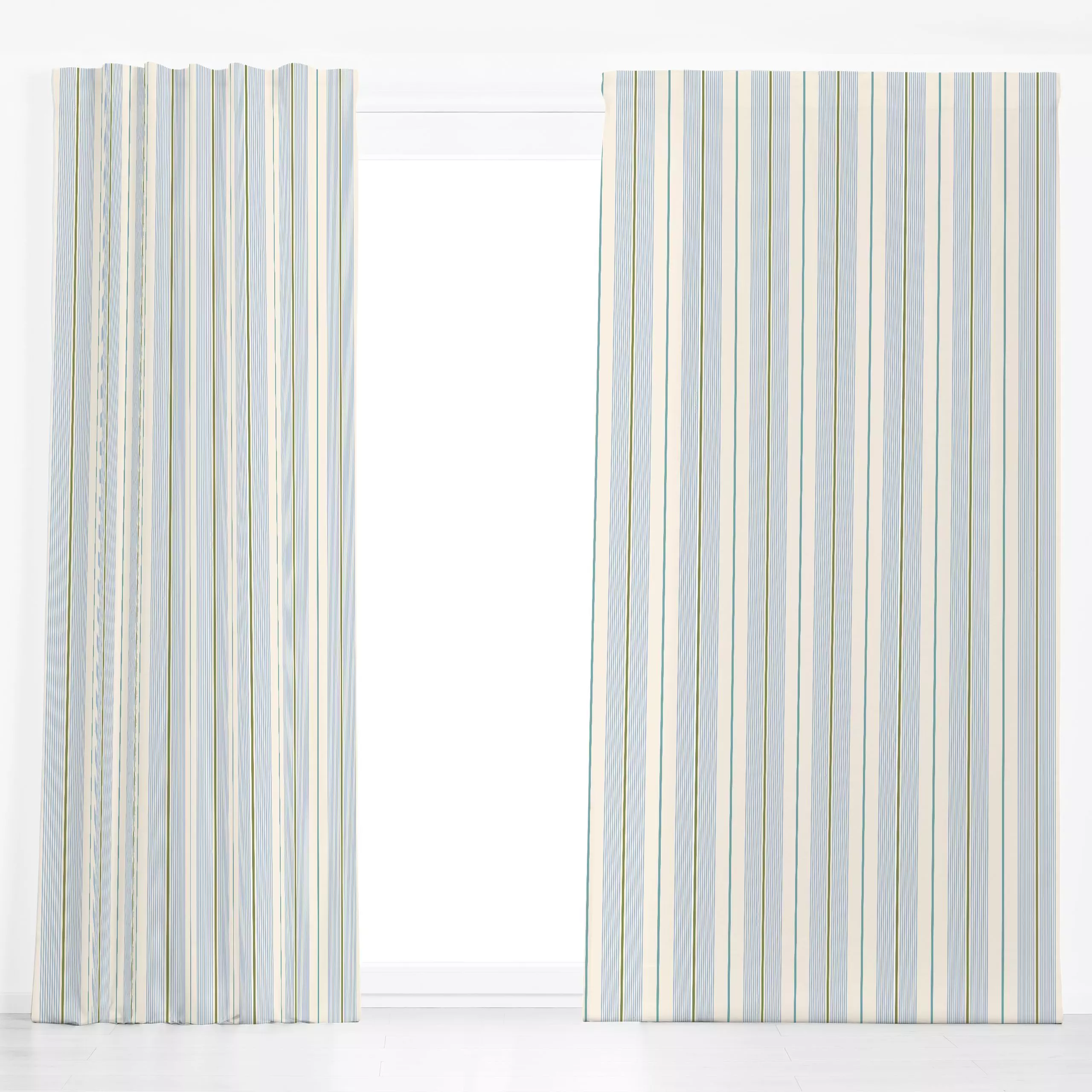 Dekovorhang Herrenhemd Streifen hellblau - Herbst, Symbole & Muster - von „Julia Schumacher"; creme, hellblau, senkrecht, ve...