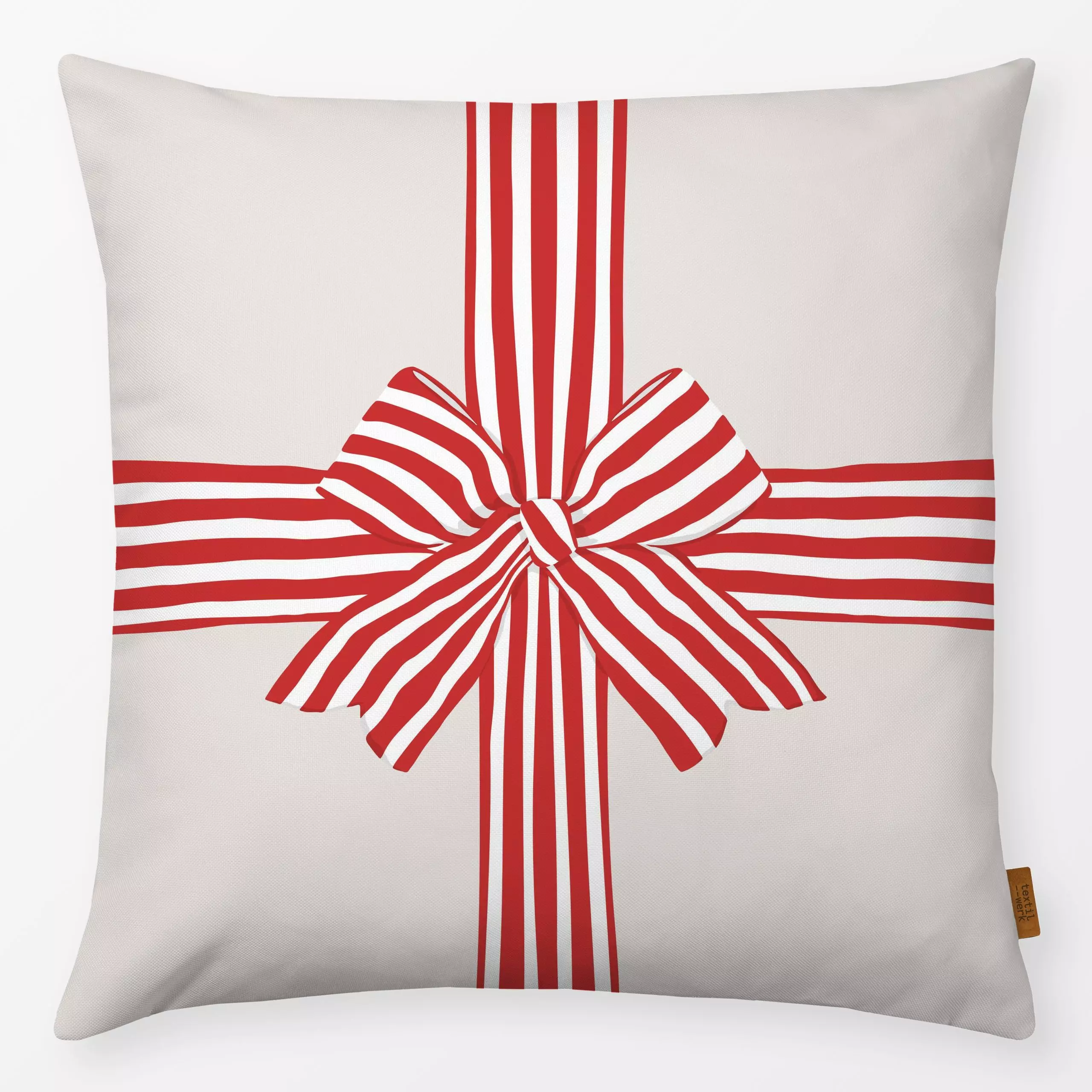 Kissen Schleife rot - Weihnachten, Anlässe - von „Vivian Hasenclever"; Streifen, Merry Christmas, Weihnachten, rot, Geschenk...