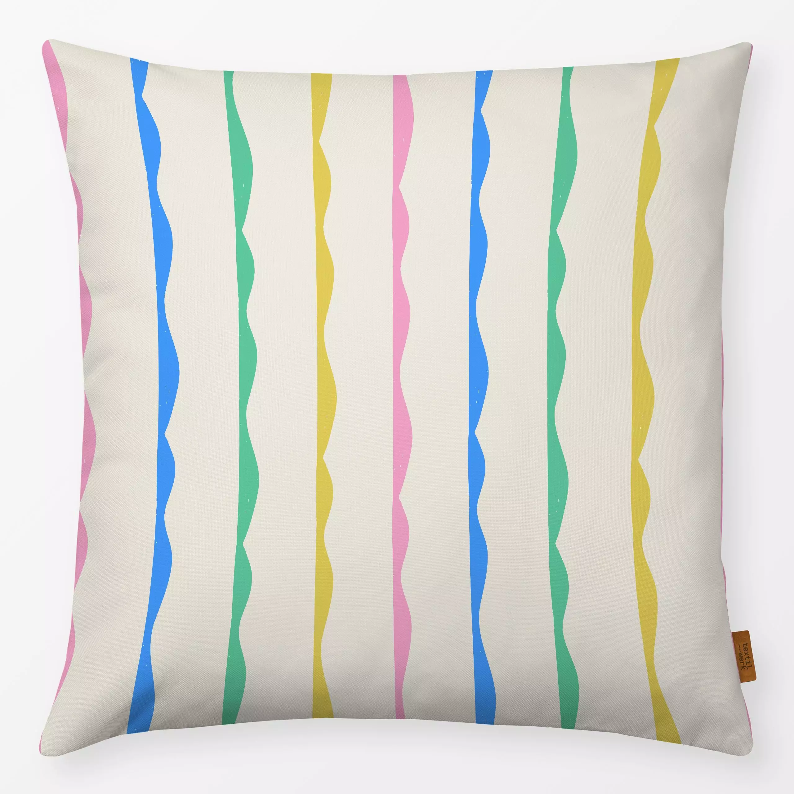 Kissen Bunte Streifen - Symbole & Muster, Retro & Vintage - von „Patries Elisabeth"; Blaugrau, Streifen, Retro, pink, bunt, ...