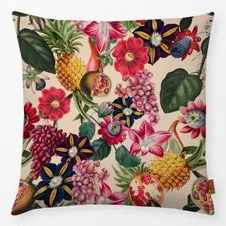 Kissen Tropenblüten & Früchte beige
