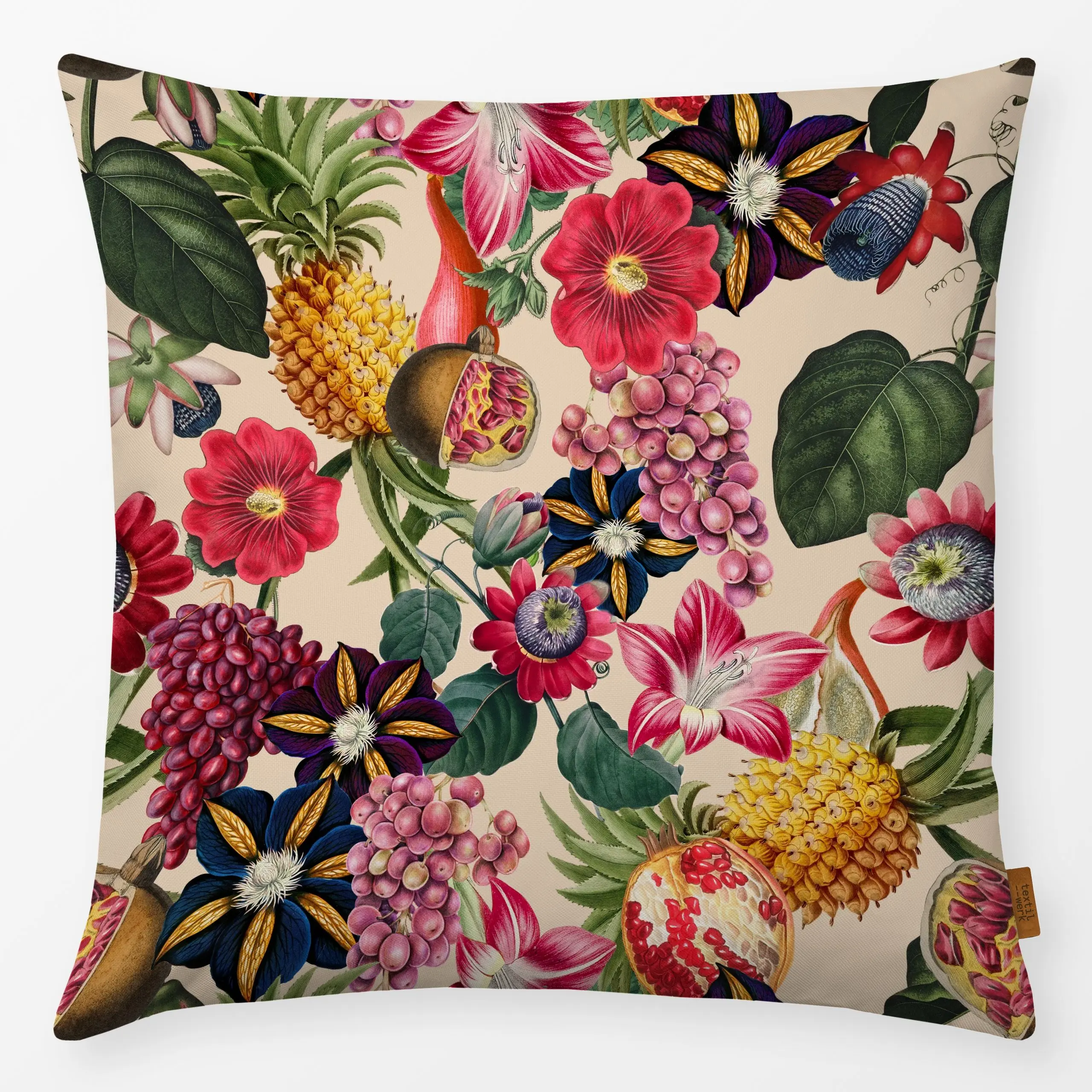 Kissen Tropenblüten & Früchte beige - Blumen & Florales, Sommer, Früchte - von „Uta Naumann"; Frucht, Obst, Muster, Garten, ...