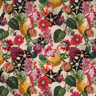 Meterware Tropenblüten & Früchte beige