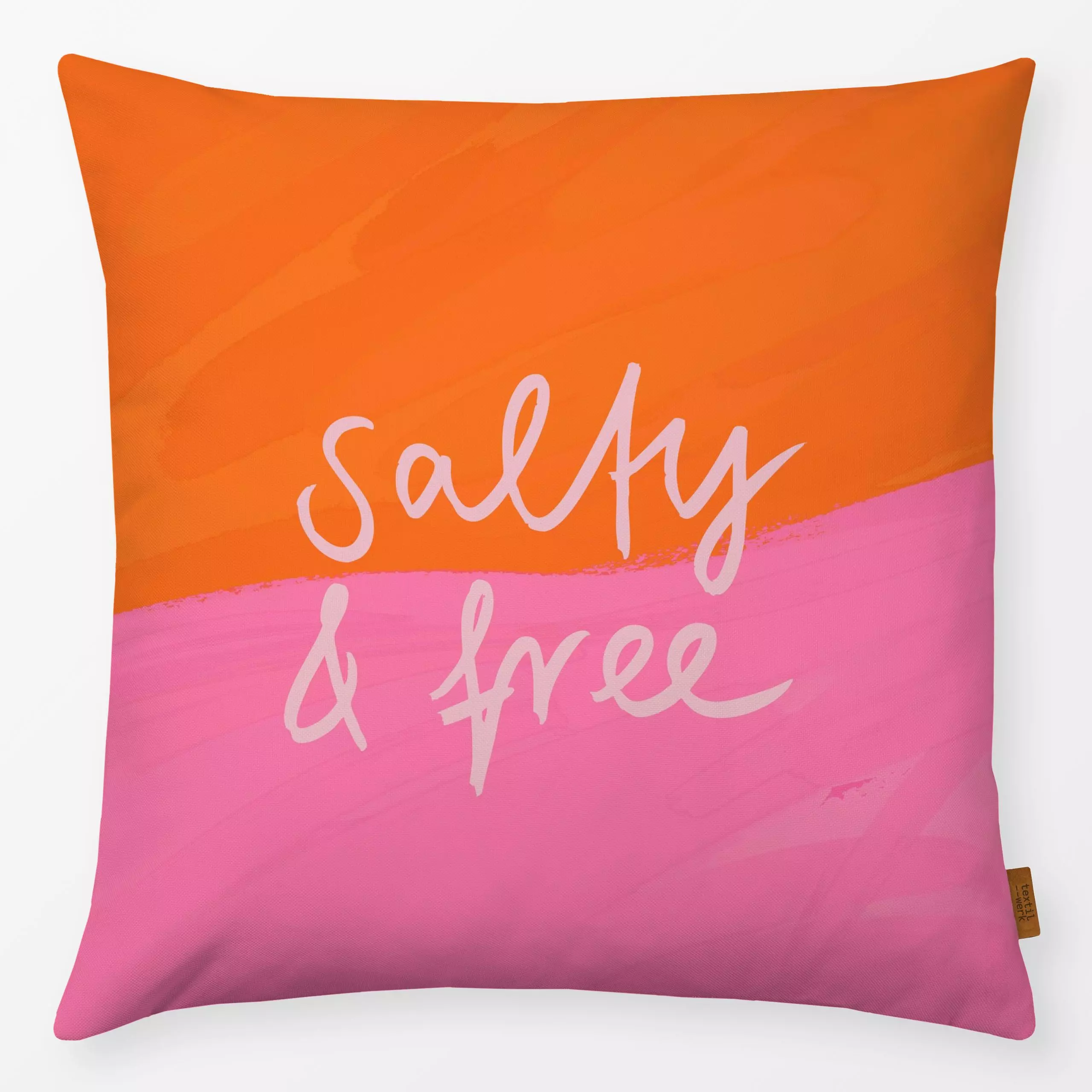 Kissen Salty and Free pink - Sommer, Sprüche & Schriftzüge - von „Kruth Design"; Garten, Gartendeko