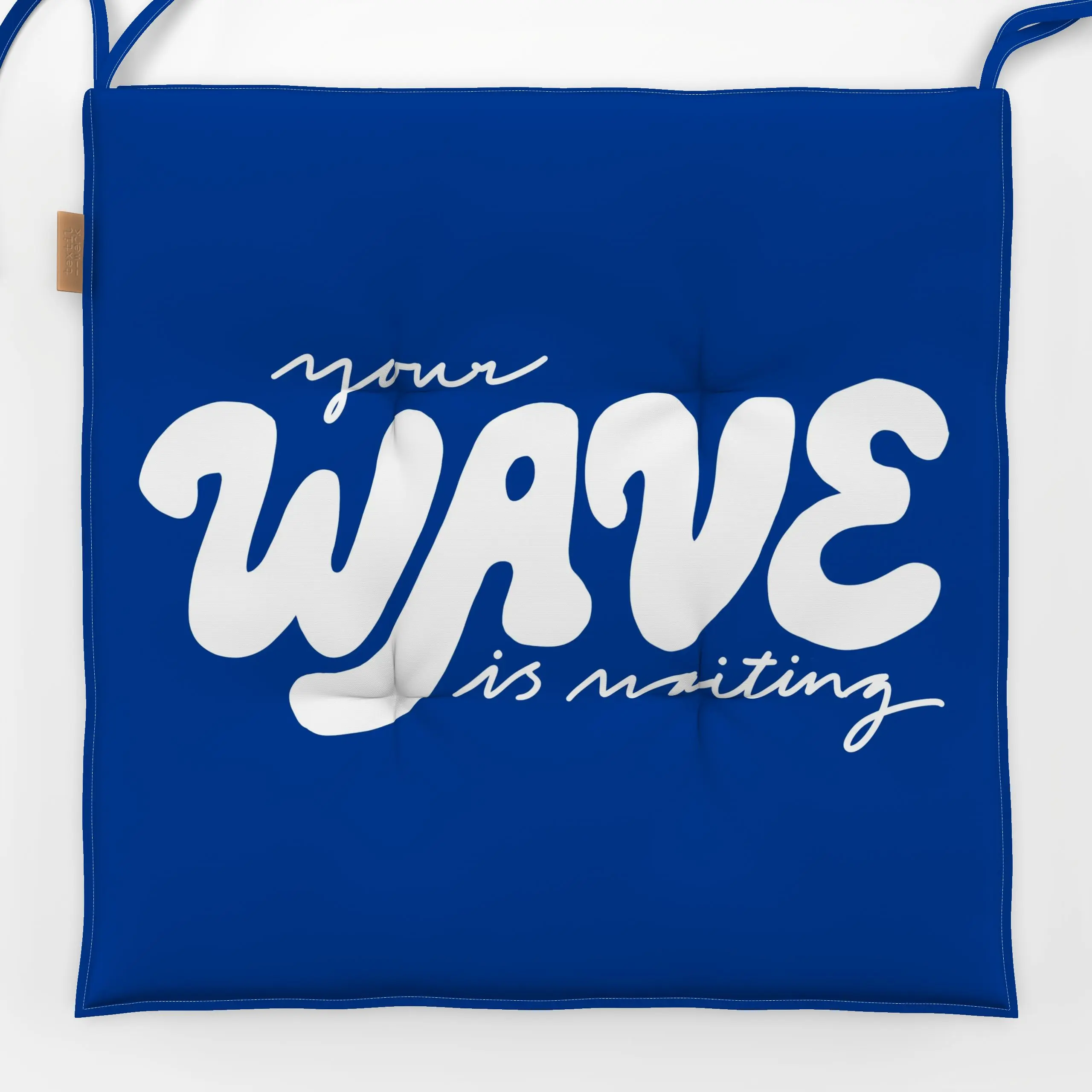 Sitzkissen Your Wave Is Waiting blue - Sommer, Sprüche & Schriftzüge - von „By Anna Sienna"; Retro, Meer, Strand, Sommer, we...