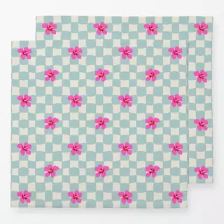 Servietten Hibiskus Schachbrett türkis