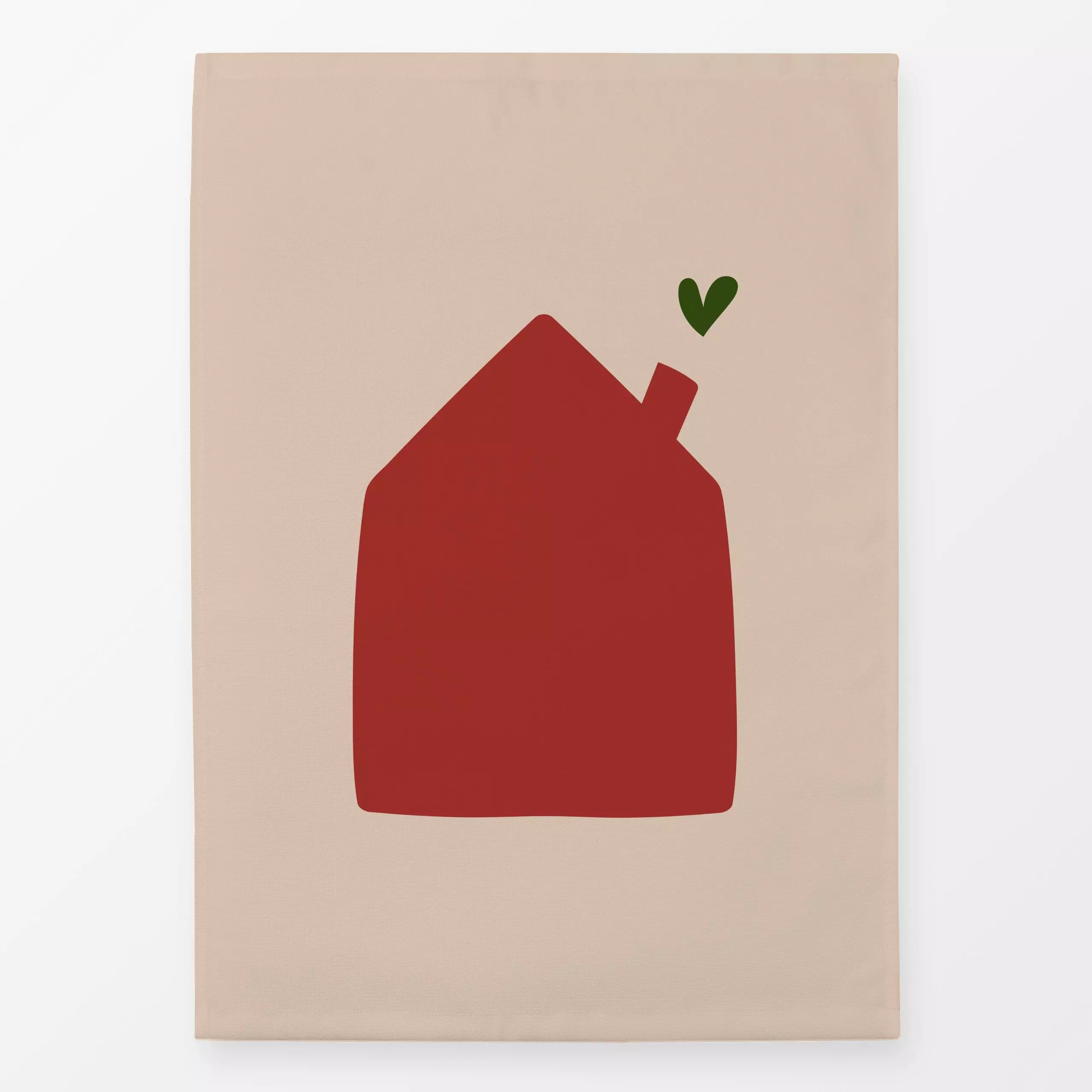 Geschirrtücher Haus mit Herz Rot auf Beige - Weihnachten, Winter - von „Alisa Knöß"; Haus, Weihnachtsdeko, weihnachtsgeschen...
