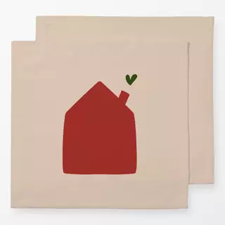 Servietten Haus mit Herz Rot auf Beige