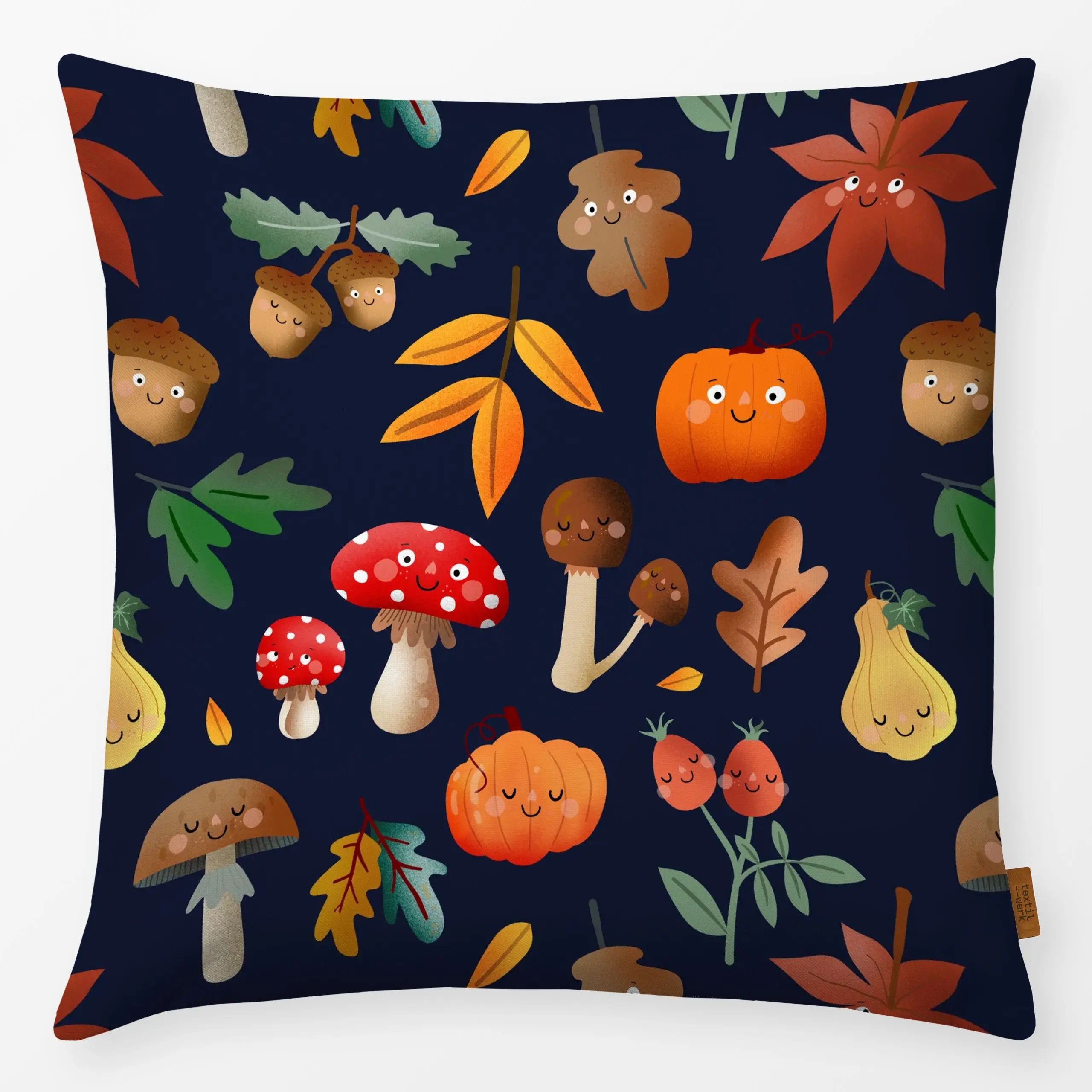 Kissen Herbstliebe Muster - midnight - Herbst - von „Heyduda"; Laub, Wald, Winter, Herbst, Herbstdeko, Eicheln, ahorn, Flieg...