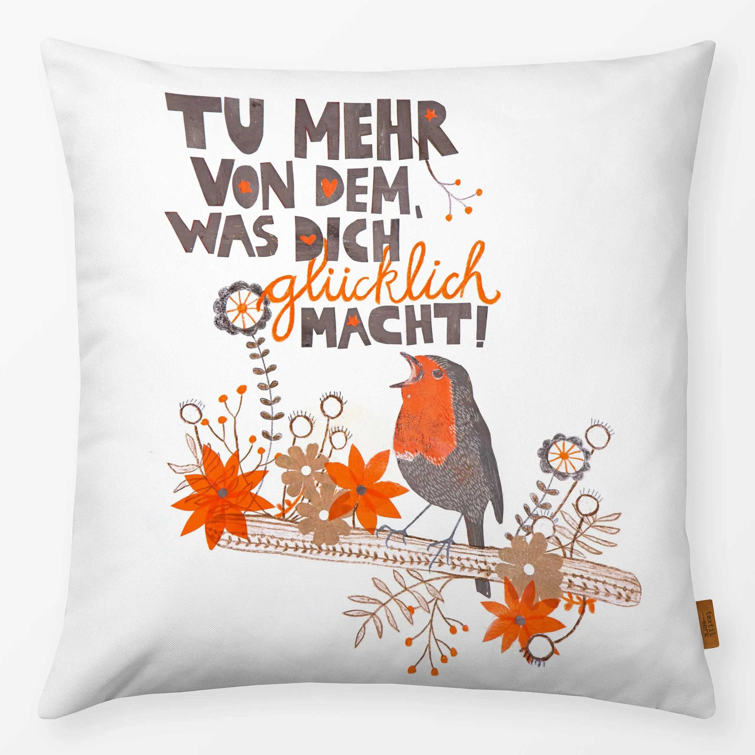 Kissen Rothkehlchen auf Ast - Herbst, Tiere, Sprüche & Schriftzüge - von „Kerstin Ax"; Natur, Blumen, Vogel, Rotkehlchen, He...