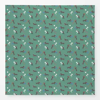 Tischdecke Dackel in der Blumenwiese grün