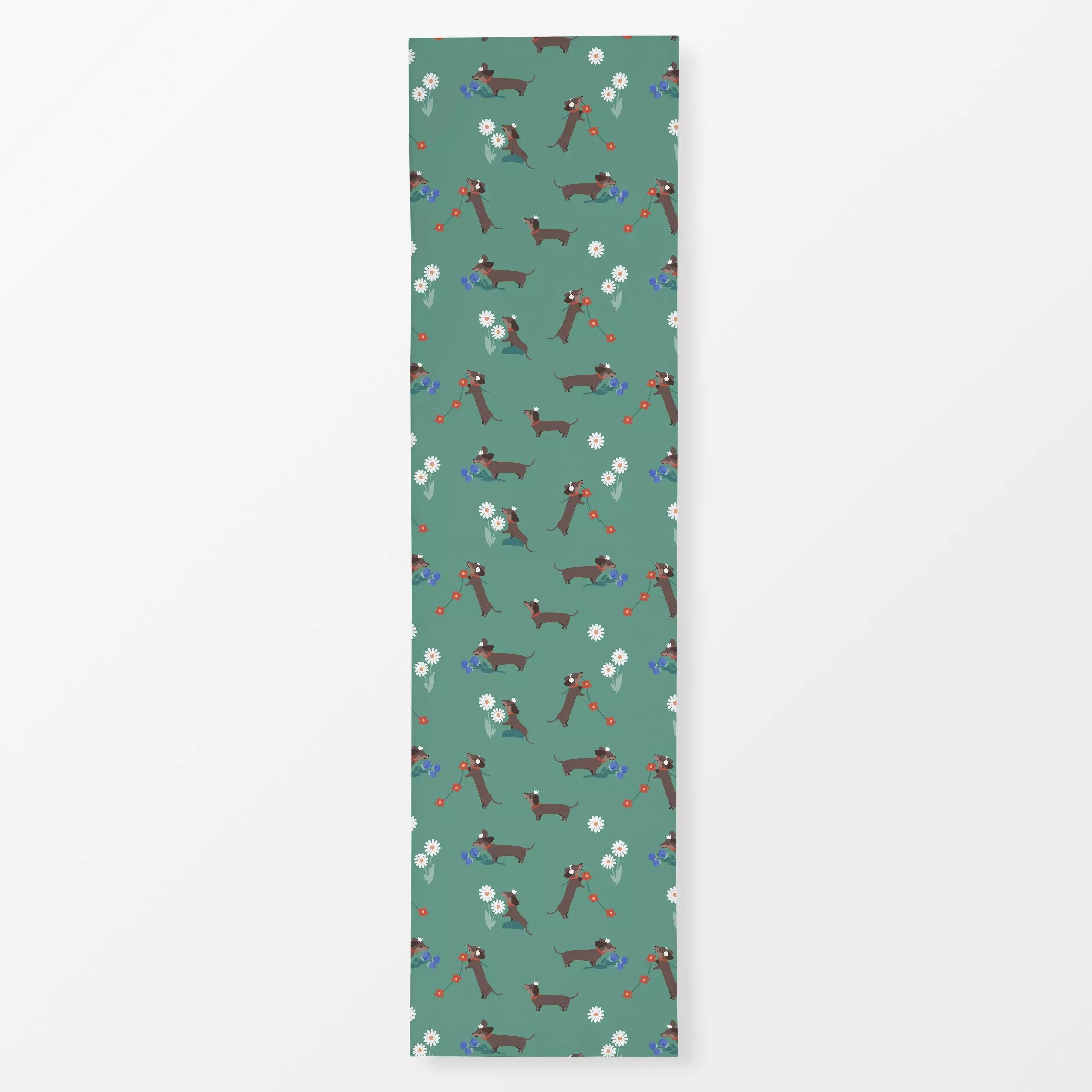 Tischläufer Dackel in der Blumenwiese grün - Blumen & Florales, Frühling, Kinderzimmer & Motive für Kinder - von „Jana Moßma...