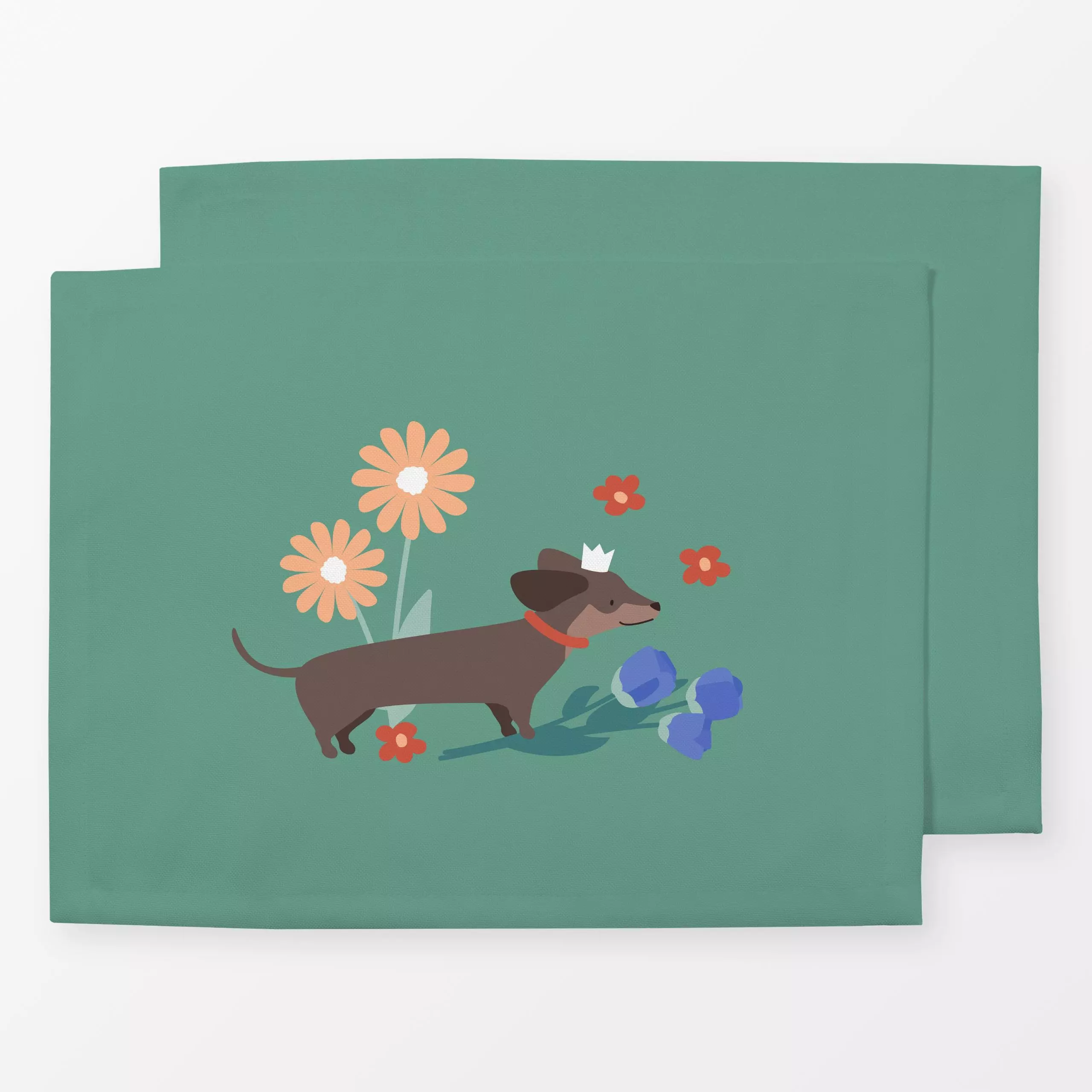 Tischset Dackel in der Blumenwiese grün - Blumen & Florales, Frühling, Kinderzimmer & Motive für Kinder - von „Jana Moßmann"...
