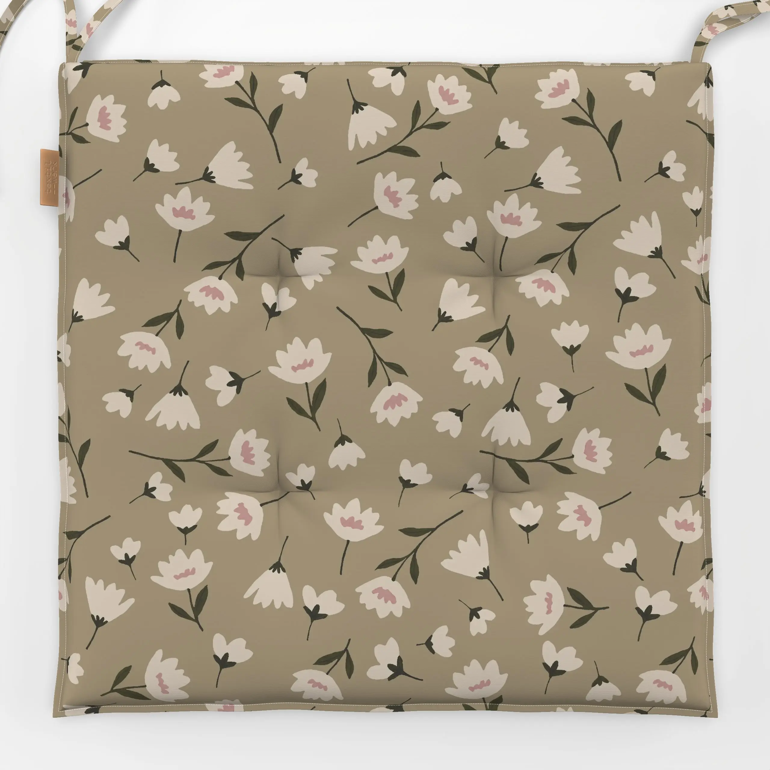 Sitzkissen Kleine Blüten beige - Frühling, Pflanzen & Botanik, Ostern - von „Studio Kesse x petitsourirdesign"
