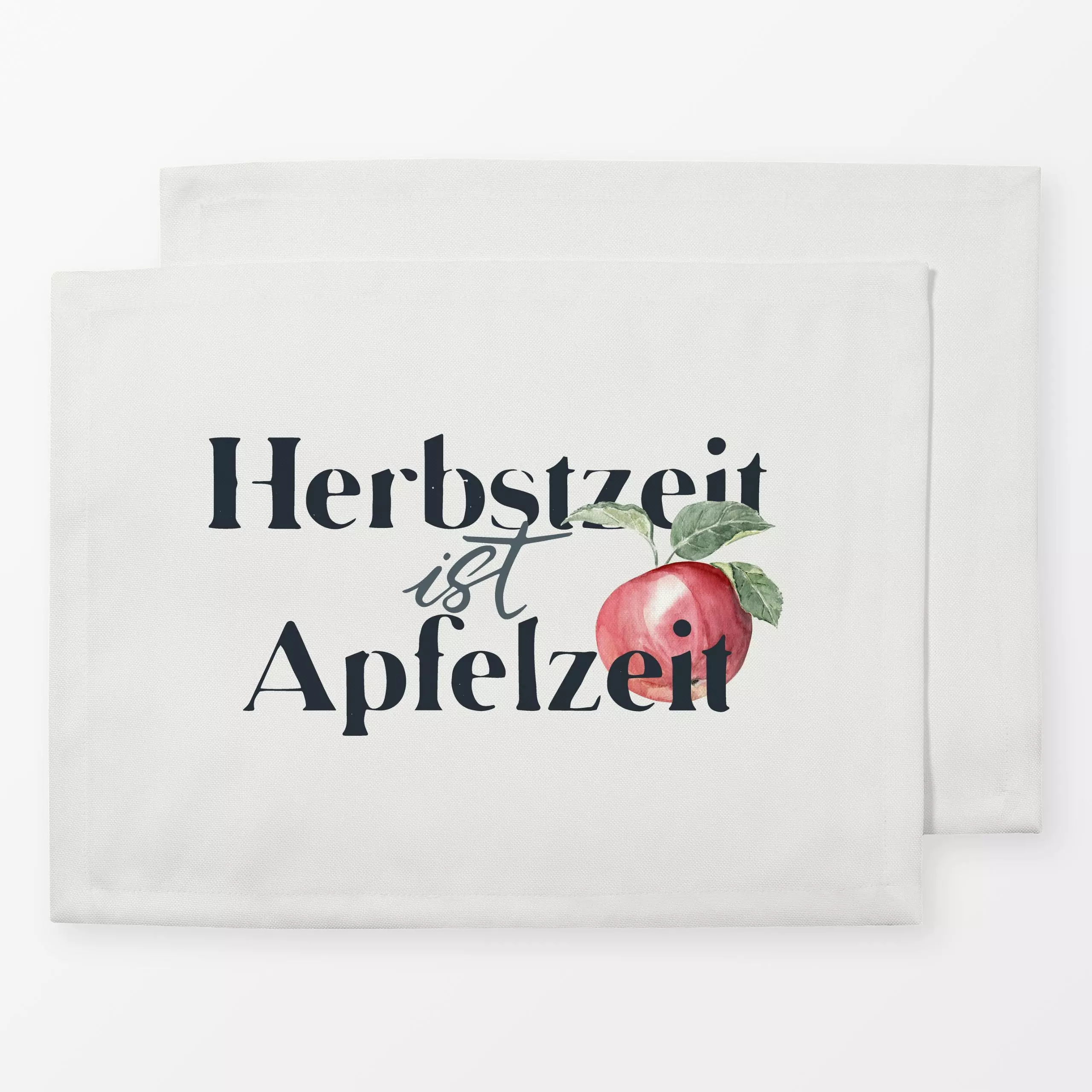 Tischset Herbstzeit Apfelzeit offwhite - Sprüche & Schriftzüge - von „Katrin Graff"; Frucht, Obst, Apfel, Herbst, landhaus, ...