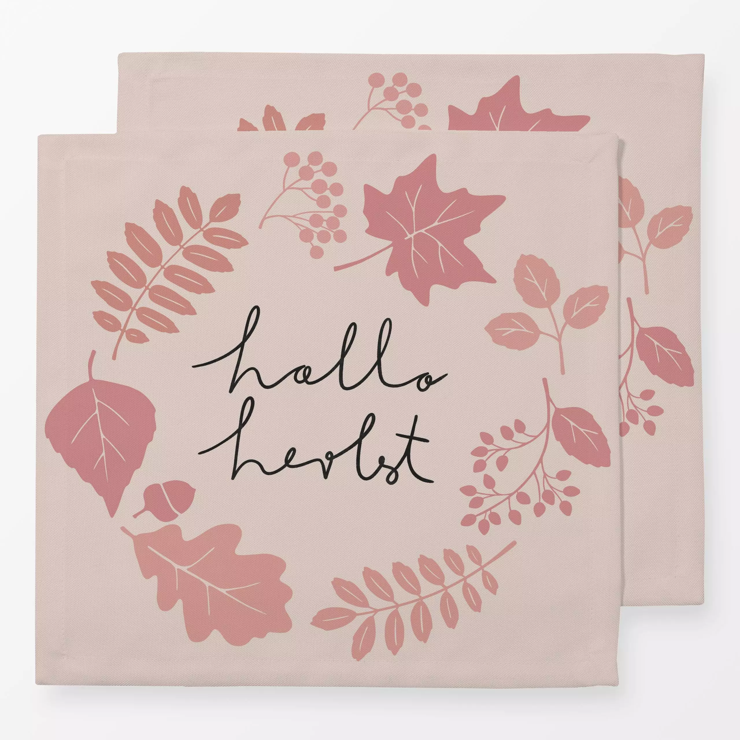 Servietten Hallo Herbst Kranz rosa - Herbst, Sprüche & Schriftzüge - von „Studio Kesse"; Blätter, typografie, Herbst, kranz,...