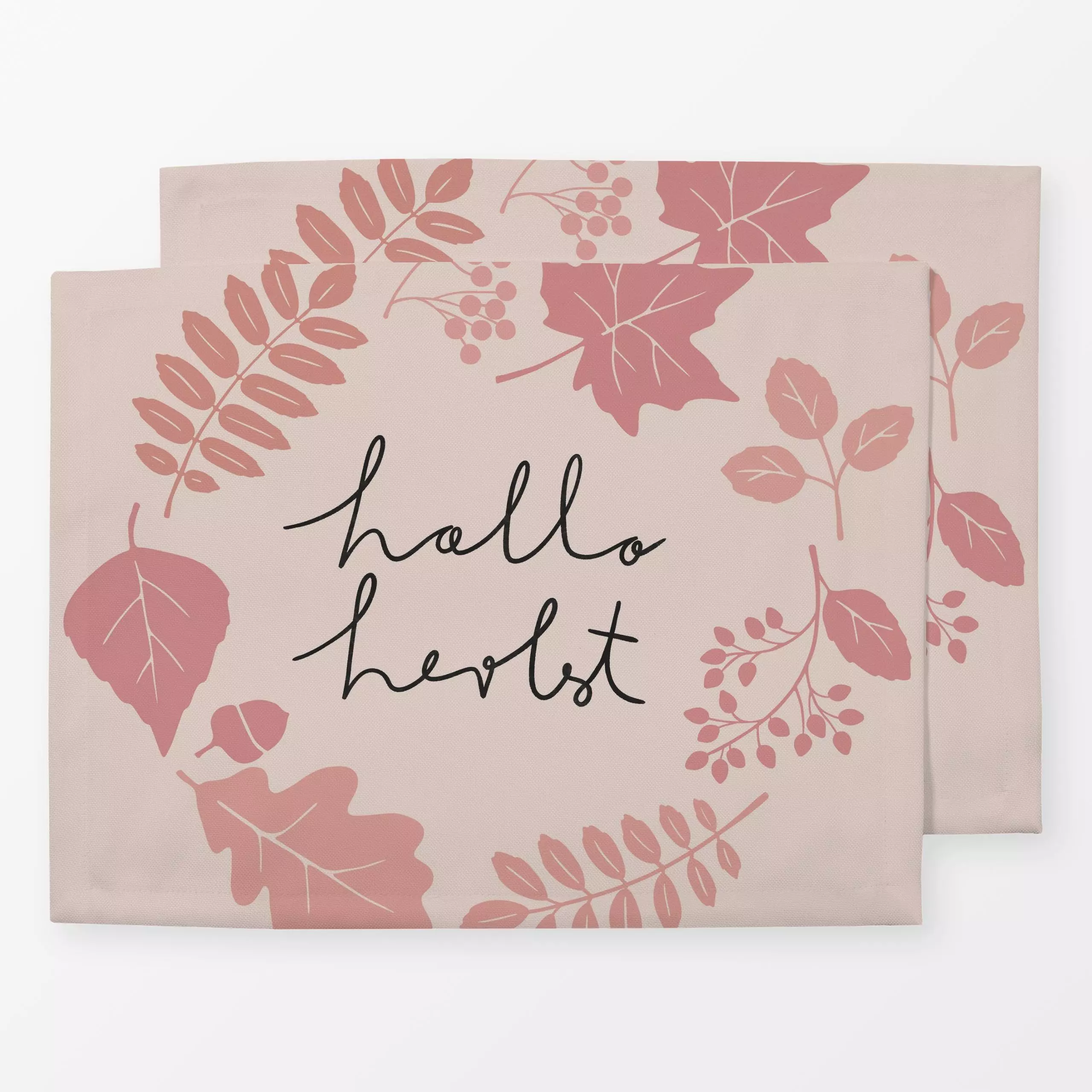 Tischset Hallo Herbst Kranz rosa - Herbst, Sprüche & Schriftzüge - von „Studio Kesse"; Blätter, typografie, Herbst, kranz, s...