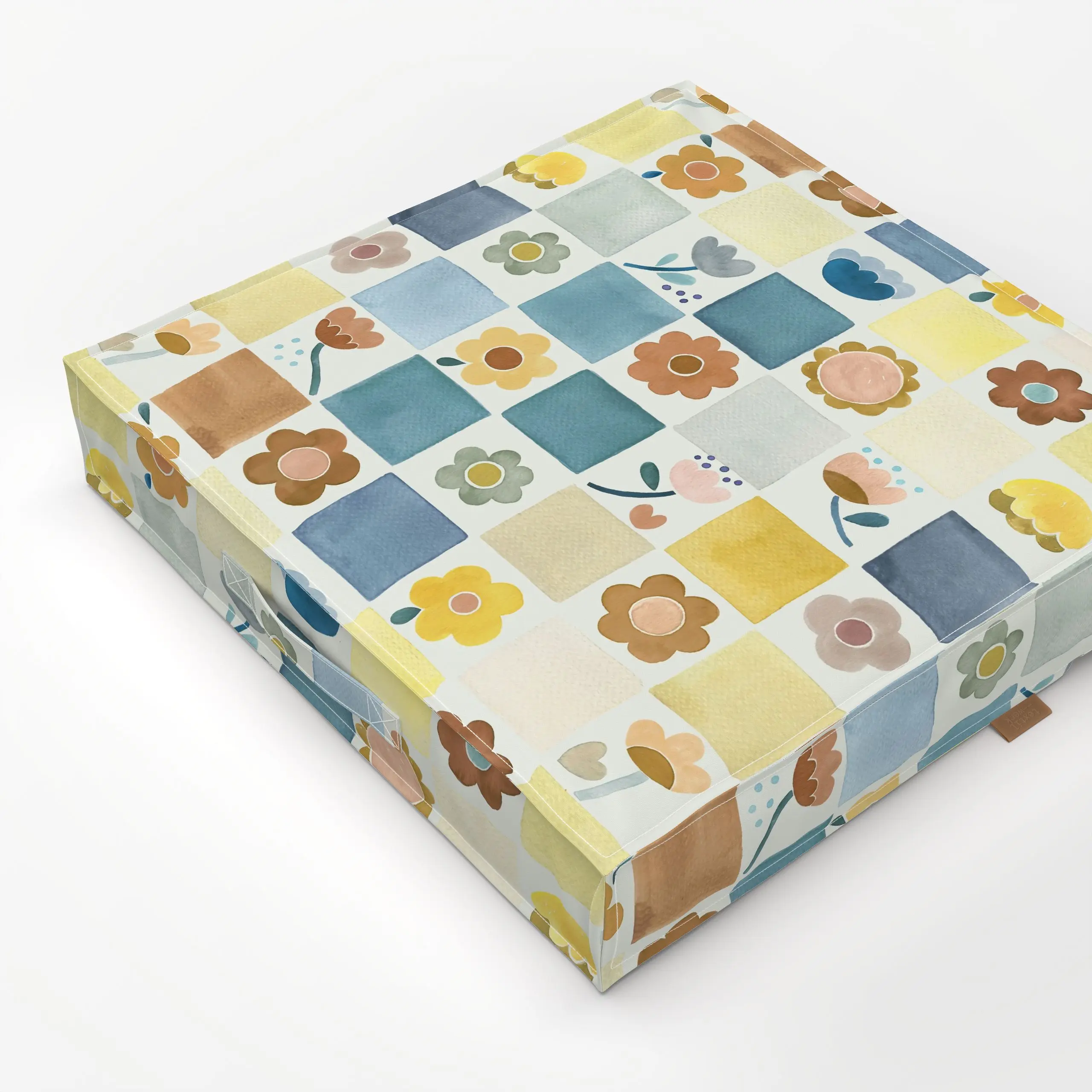 Bodenkissen Vintage Florale Schachbrett - Blumen & Florales, Frühling, Symbole & Muster - von „Ninola Design "; Aquarell, Ga...