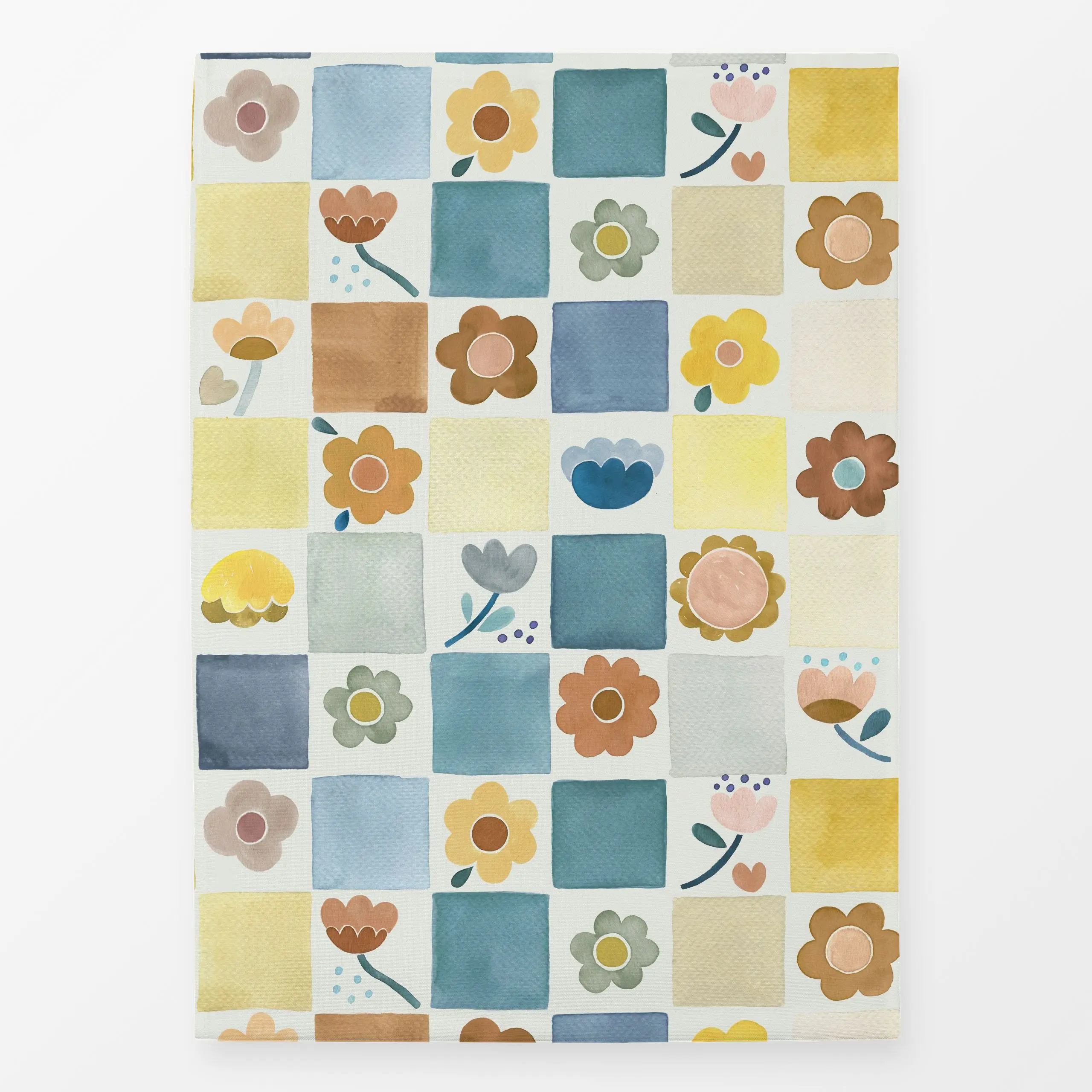 Geschirrtücher Vintage Florale Schachbrett - Blumen & Florales, Frühling, Symbole & Muster - von „Ninola Design "; Aquarell,...